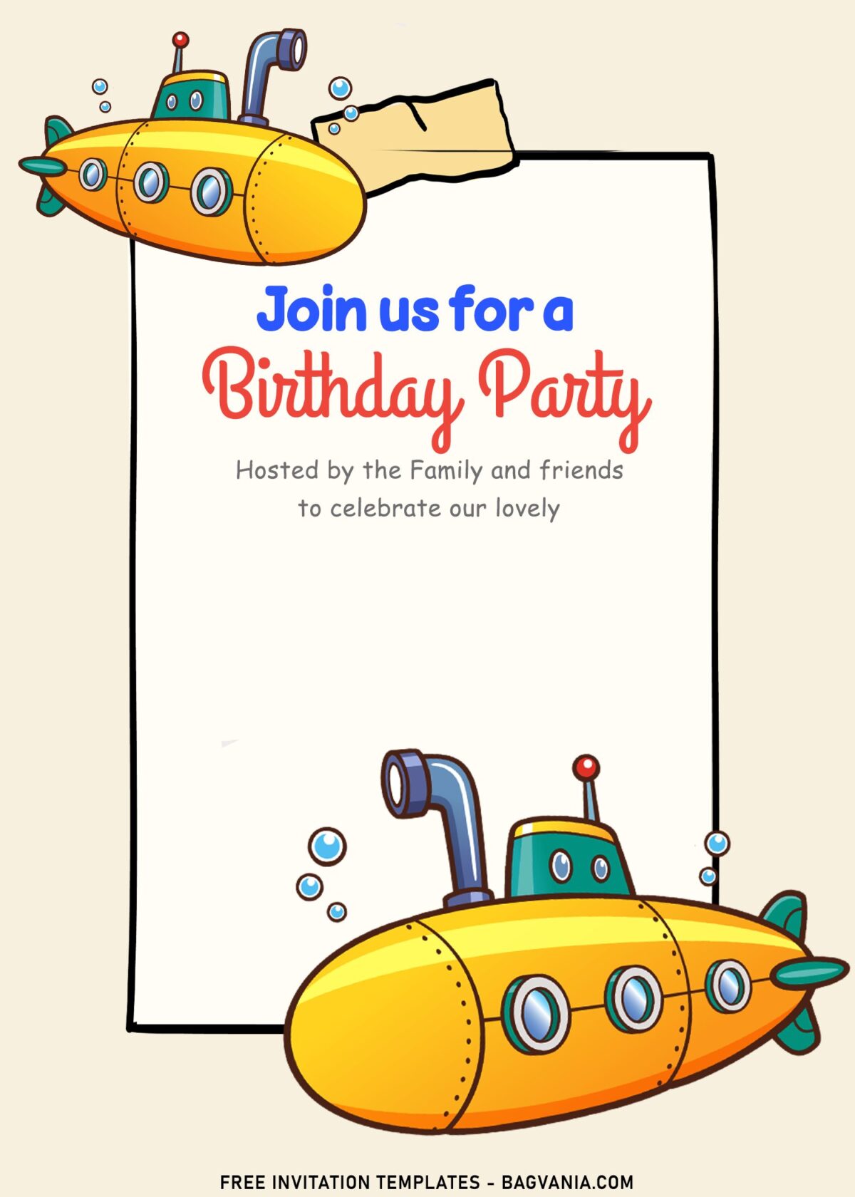 11+ Loveable Cartoon Transportation Joint Birthday Invitation Templates with adorable submarines