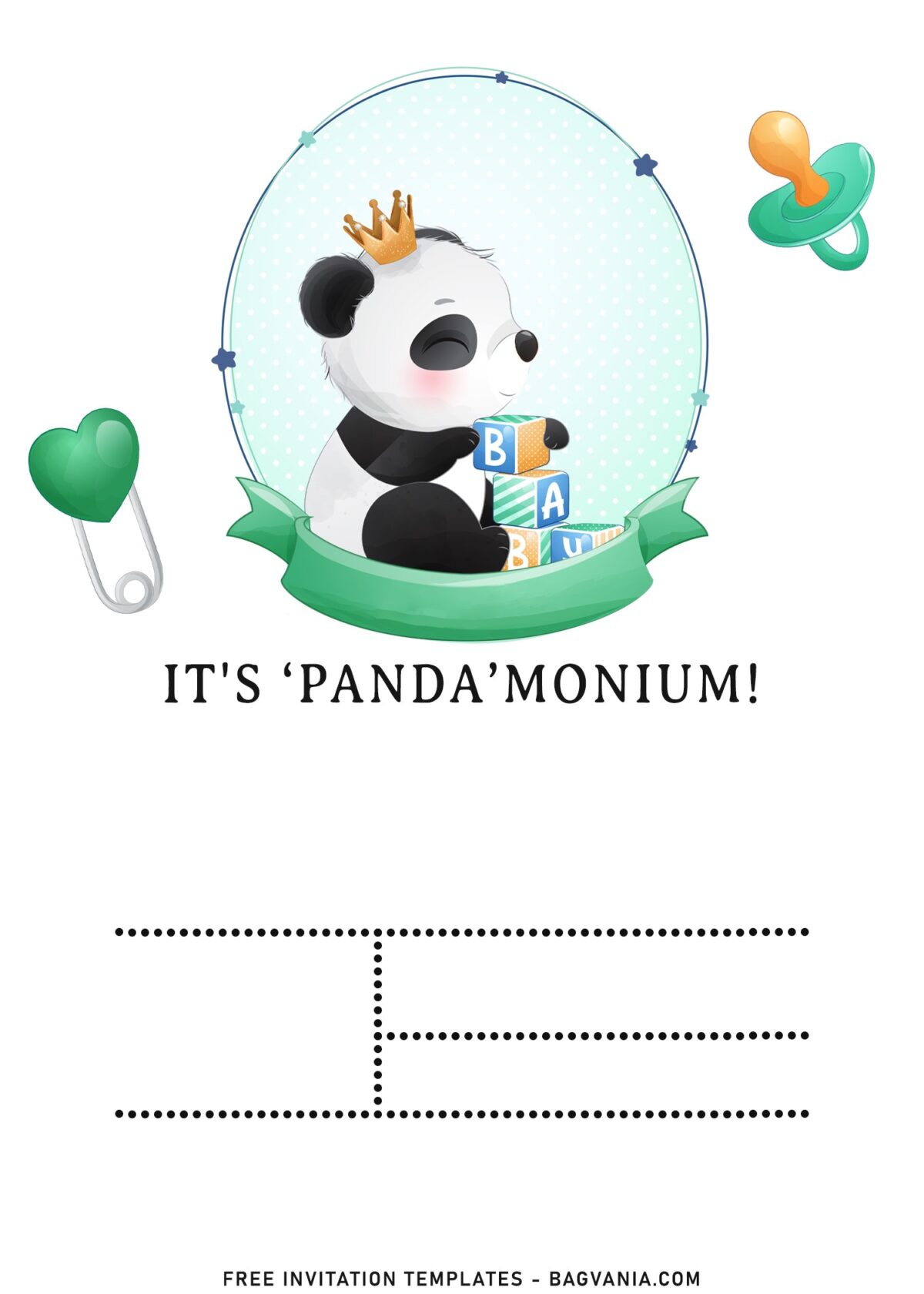 11+ Adorable Baby Panda And Mom - Kids Birthday Invitation Templates with watercolor ribbon and pin