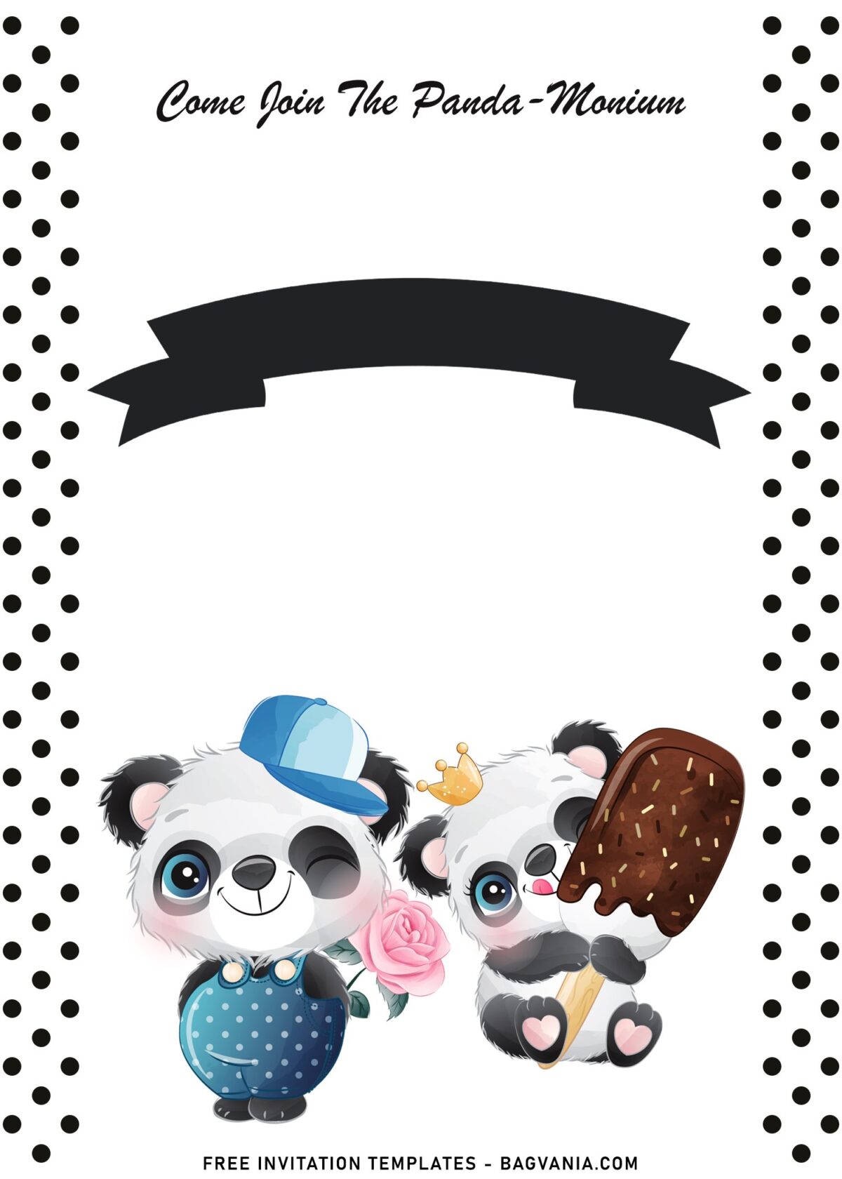 11+ Fluffy Panda Birthday Invitation Templates For Your Kid's Birthday with polka dot border