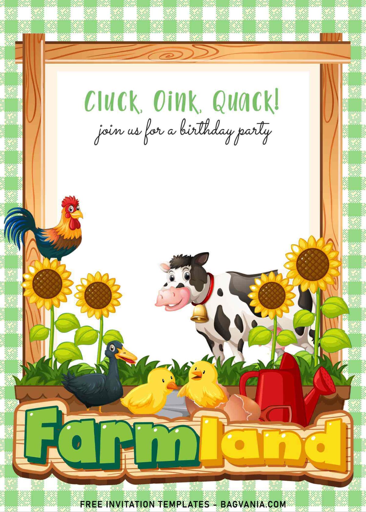 7+ Farm Animals And Garden Flowers Birthday Invitation Templates with chicken and cow
