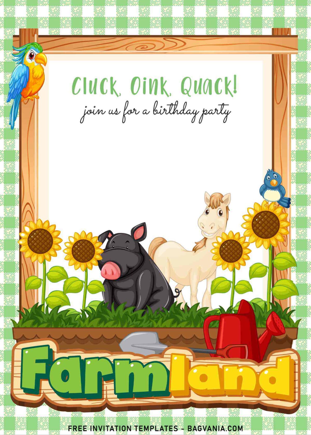 7+ Farm Animals And Garden Flowers Birthday Invitation Templates with adorable horse