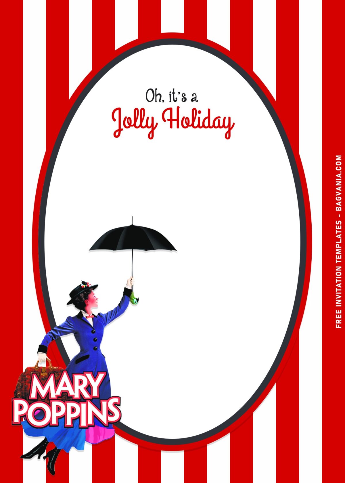 7+ Cute Mary Poppins Birthday Invitation Templates with white and red background