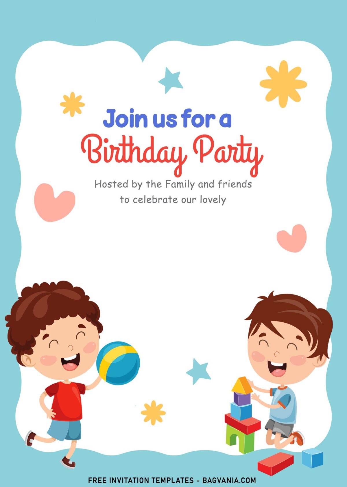 9+ Playful And Adorable Kids Birthday Invitation Templates For All Ages with adorable little boys are playing happily