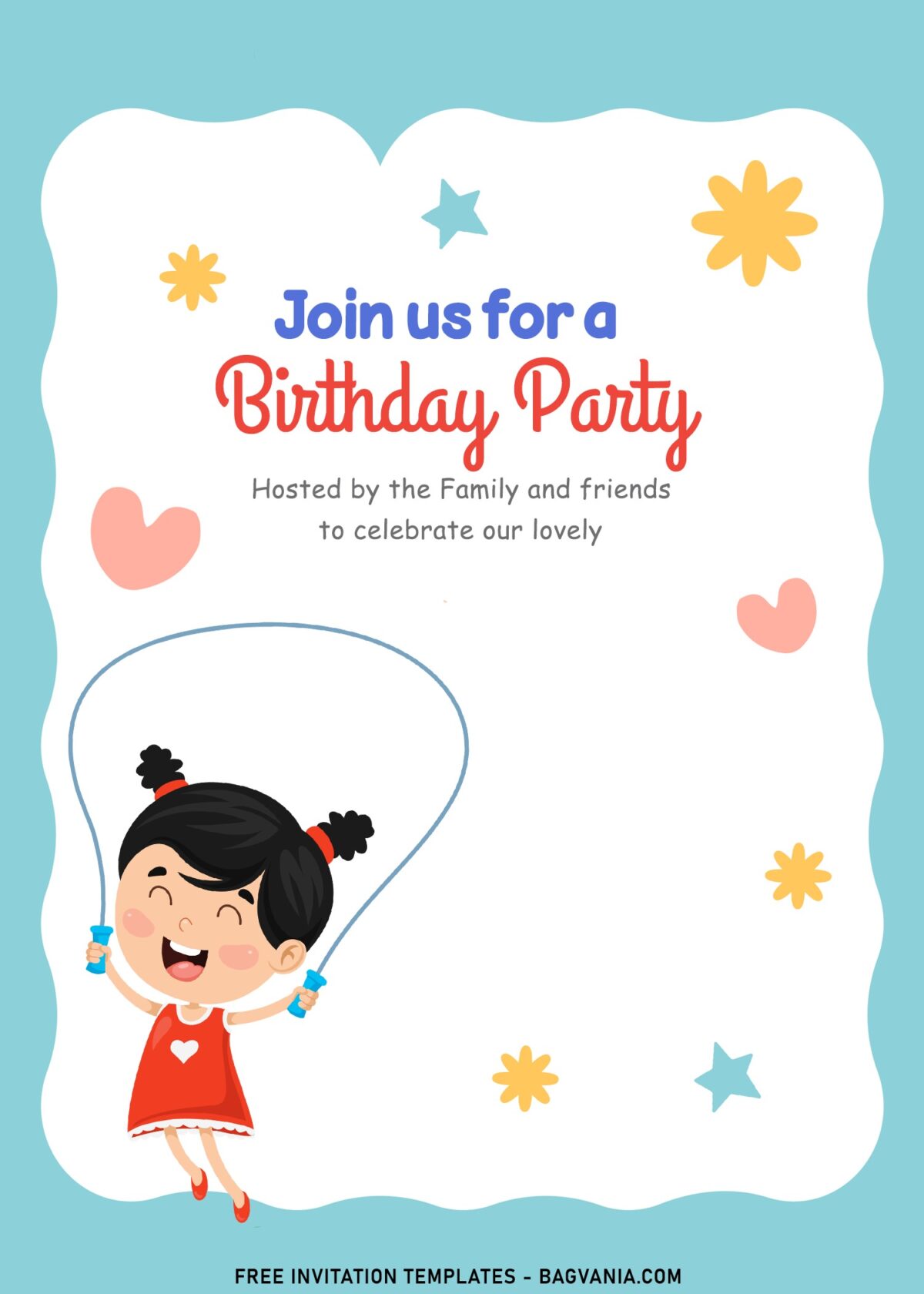 9+ Playful And Adorable Kids Birthday Invitation Templates For All Ages with adorable little girl is playing rope skipping