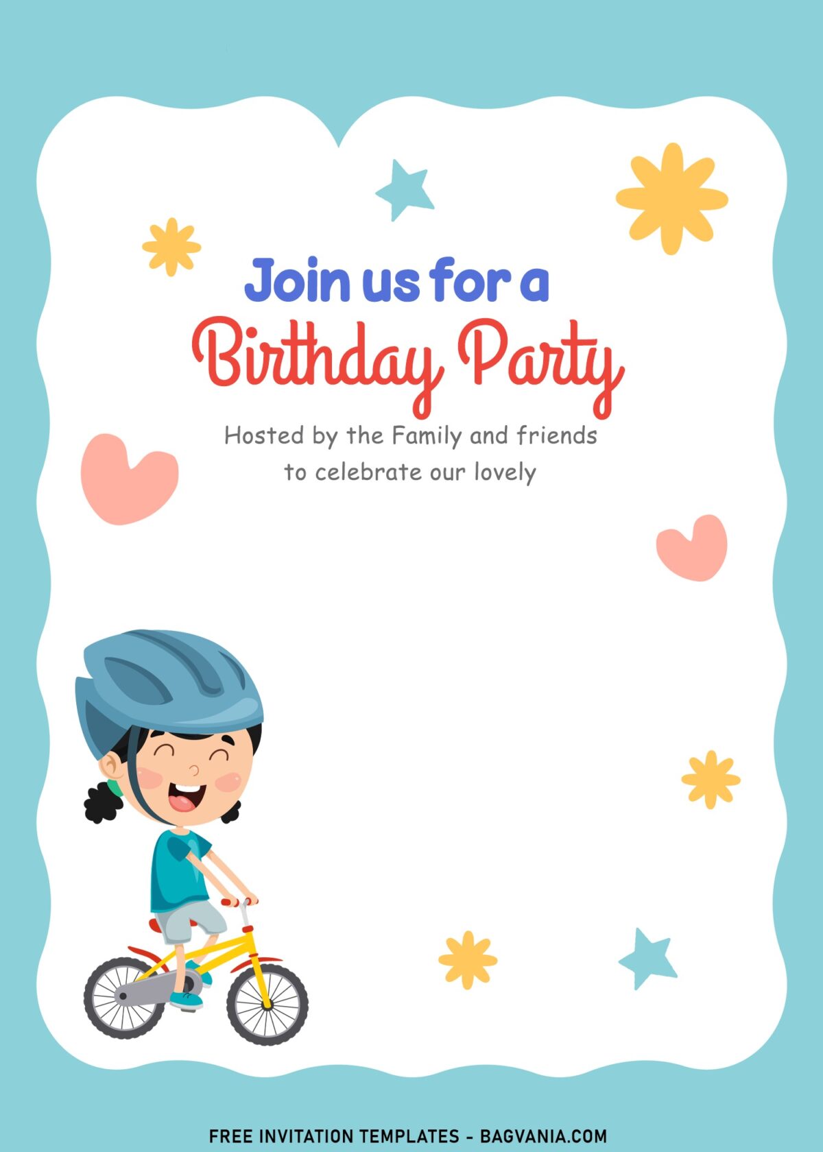 9+ Playful And Adorable Kids Birthday Invitation Templates For All Ages with adorable little girl is riding her bike