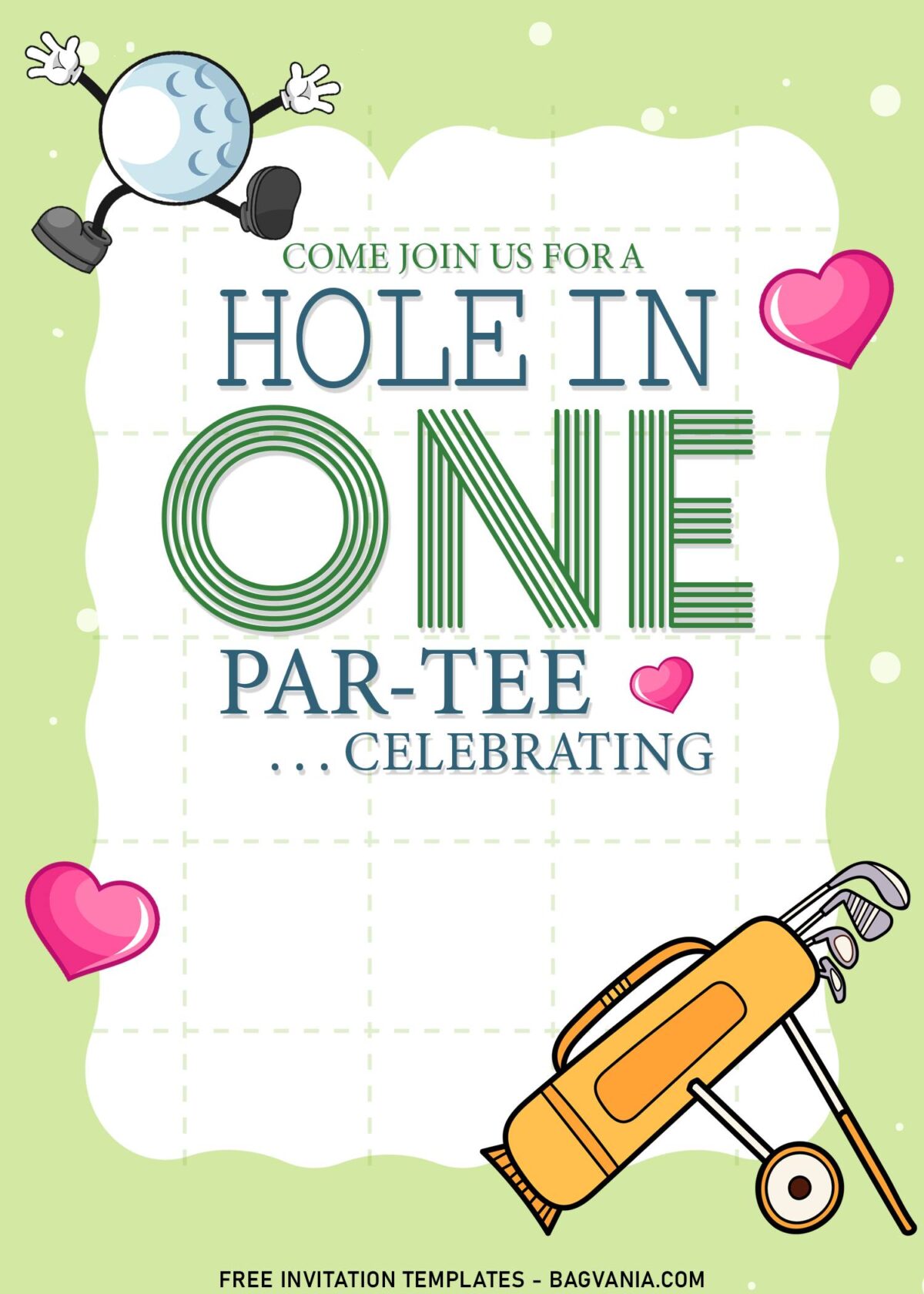 9+ Kids Golf Theme Birthday Party Invitation Templates with cartoon golf ball figures
