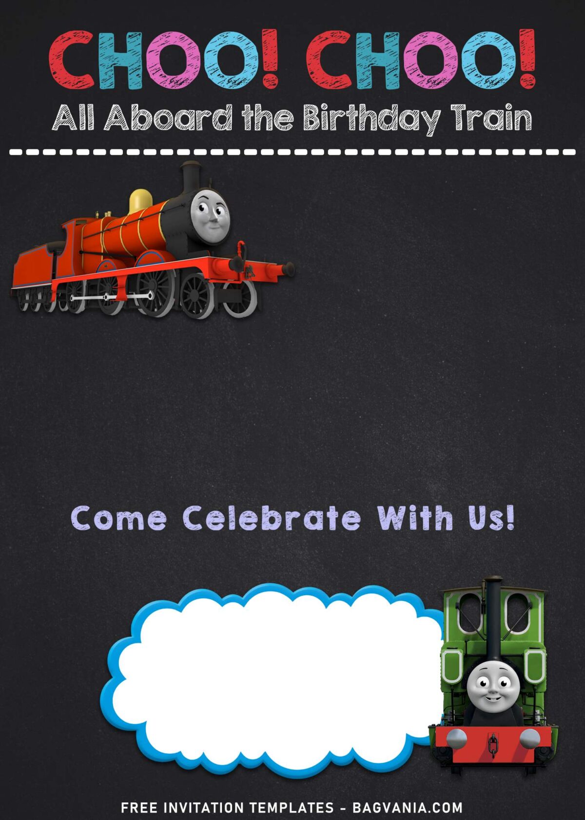 10+ Cartoon Chalkboard Thomas And Friends Birthday Invitation Templates with chalkboard or blackboard background
