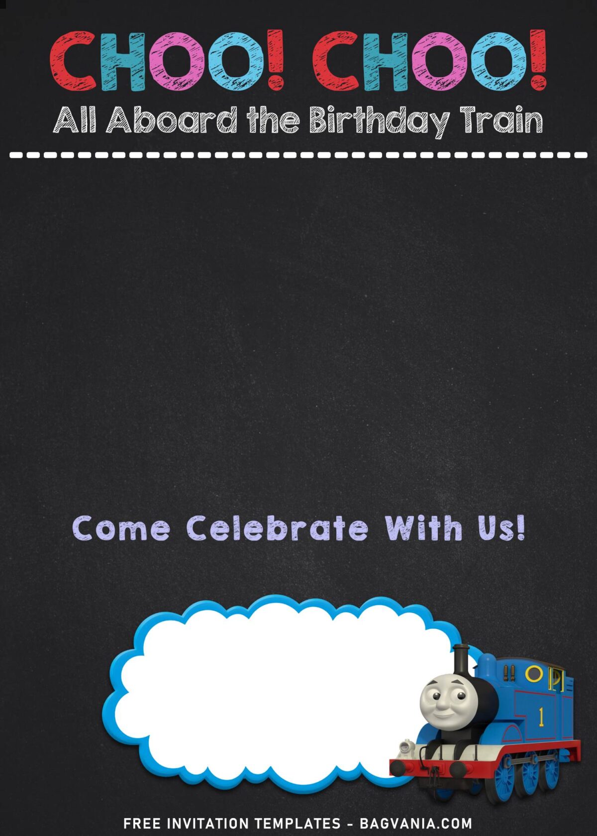 10+ Cartoon Chalkboard Thomas And Friends Birthday Invitation Templates with Colorful chalkboard drawing