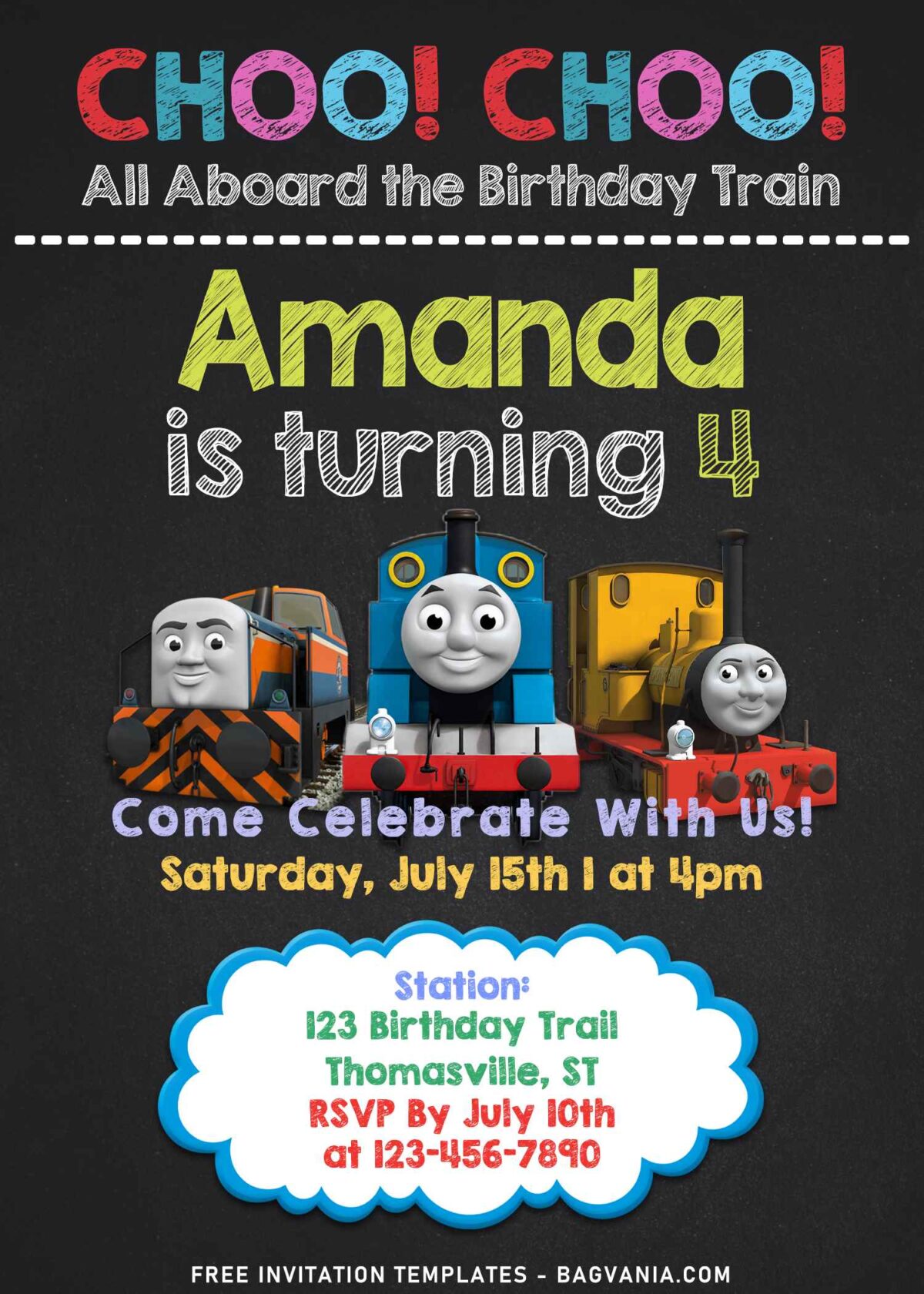 10+ Cartoon Chalkboard Thomas And Friends Birthday Invitation Templates