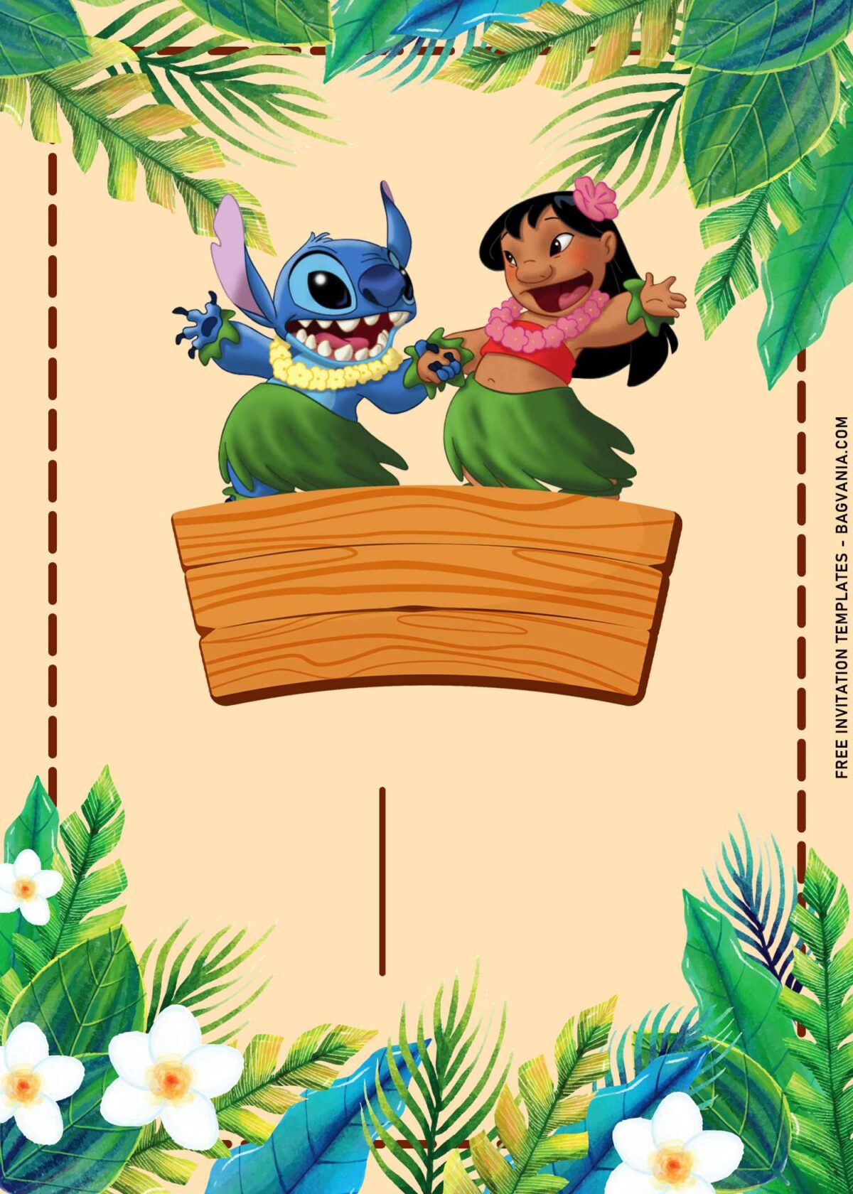 10+ Blissful Summer Hula Lilo & Stitch Birthday Invitation Templates with Wooden banner