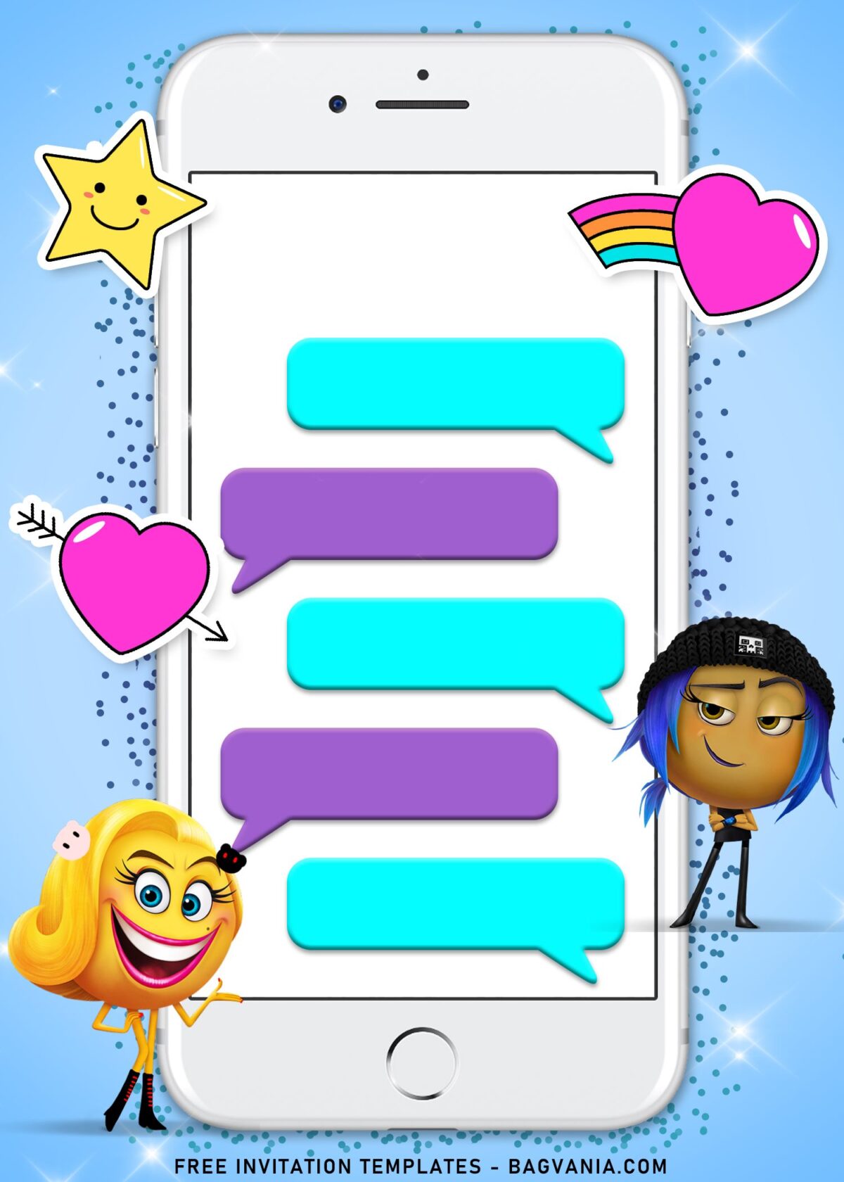 10+ Shimmering Emoji Movie Birthday Invitation Templates with cute heart with Smiler
