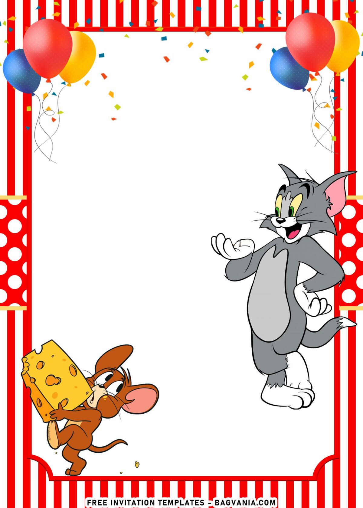 10+ Cartoon Tom And Jerry Birthday Invitation Templates with Jerry is holding cheese
