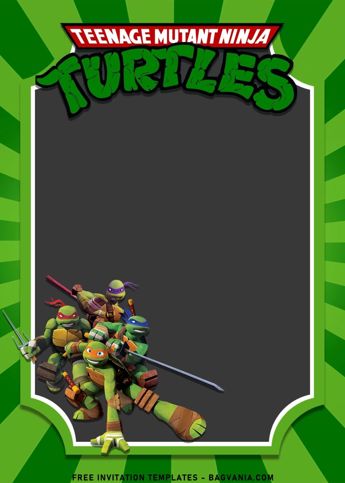 10+ Awesome Teenage Mutant Ninja Turtles Birthday Invitation Templates with Green burst effect