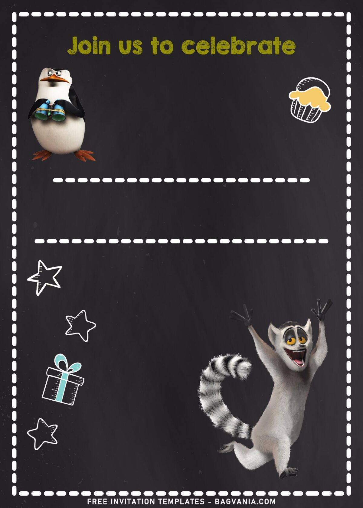 11+ Adventurous Alex And Friends Madagascar Birthday Invitation Templates with King Julien and Skipper