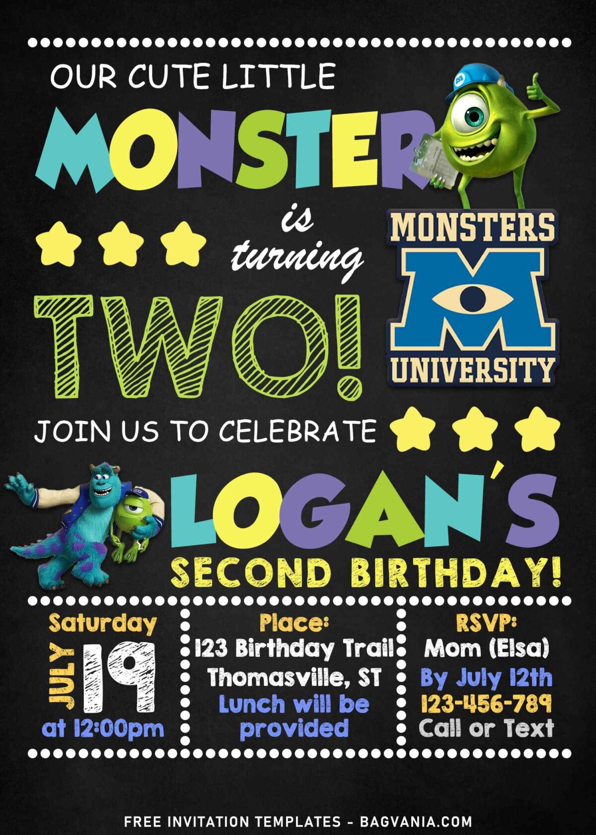 11+ Cute Chalkboard Boo And The Monster Inc Birthday Invitations