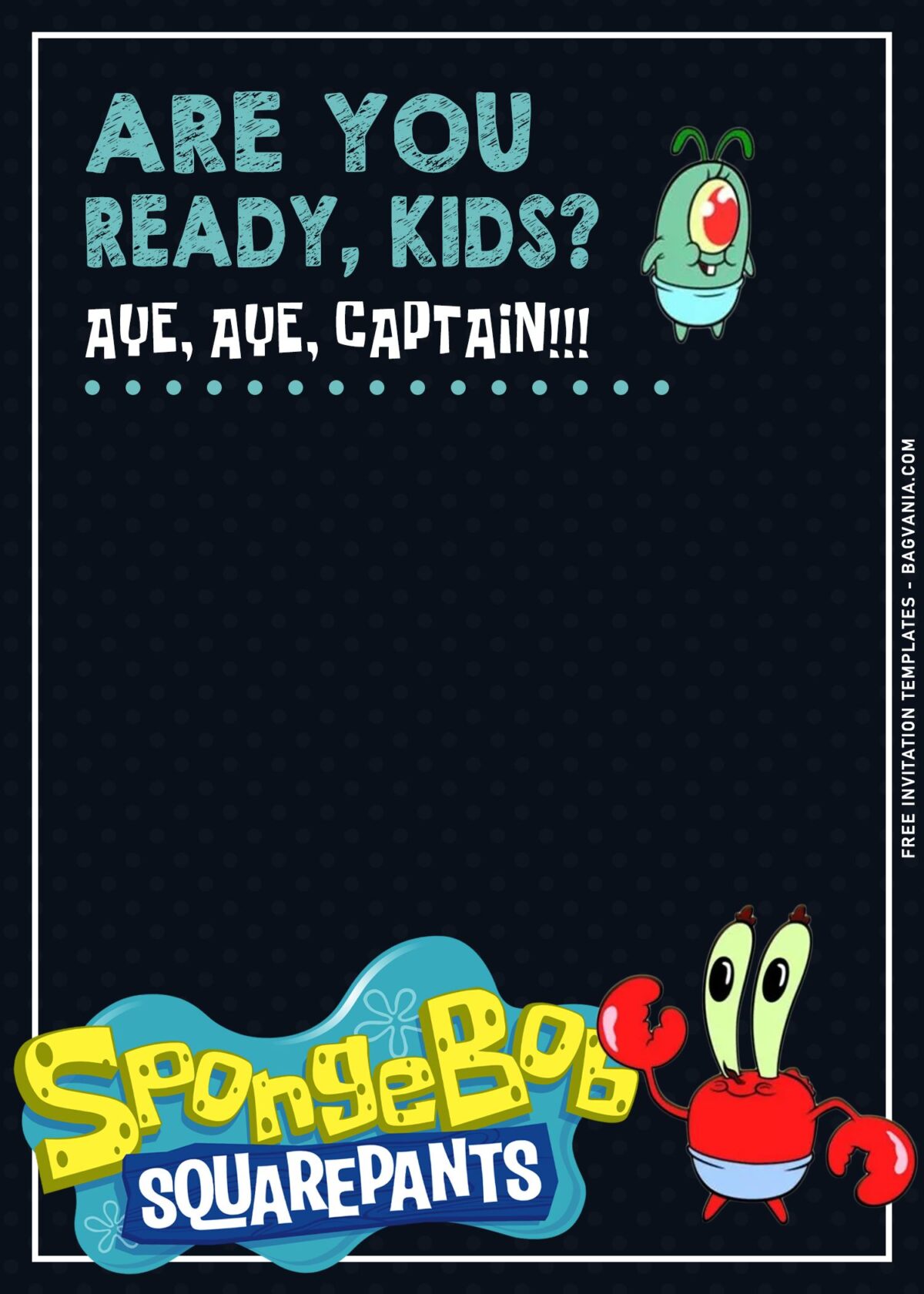10+ Lively Colored SpongeBob SquarePants Birthday Invitation Templates with cute Mr. Krabs in baby version