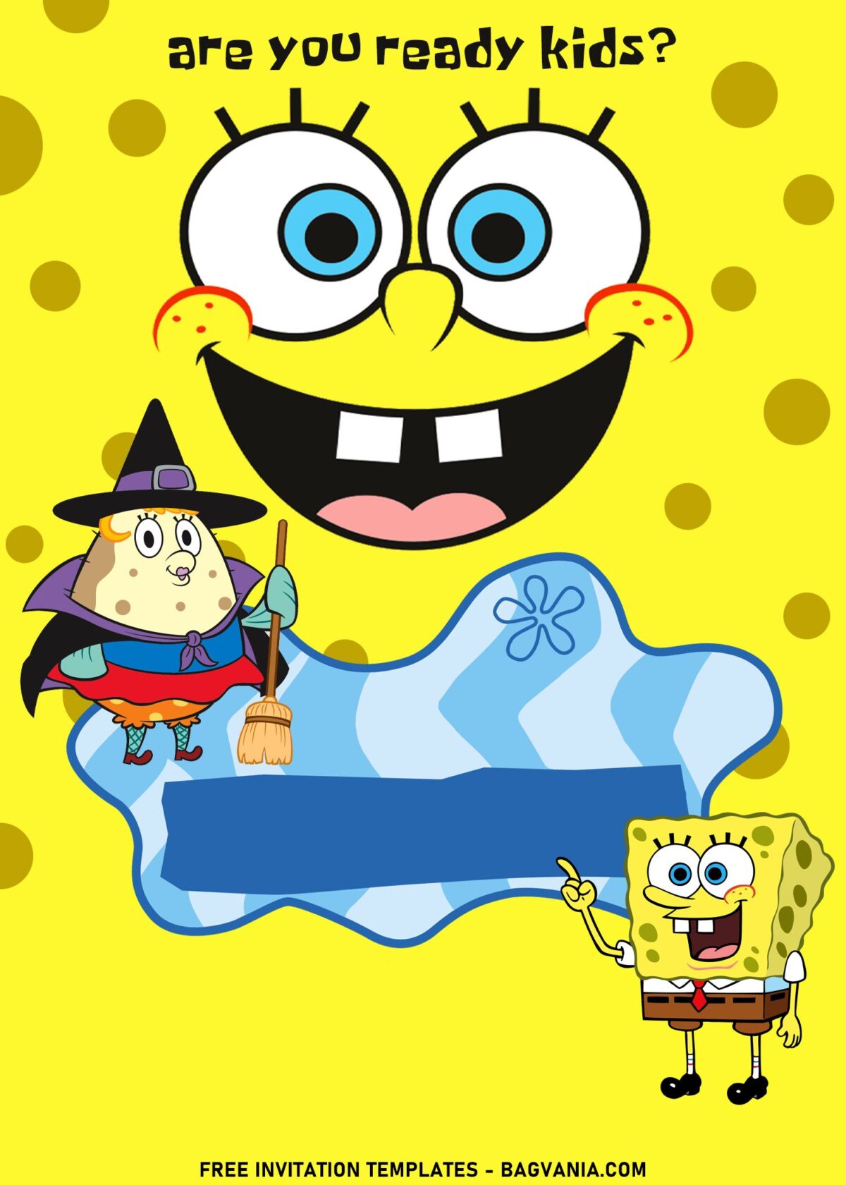 11+ Bright And Colorful SpongeBob Birthday Invitation Templates with Mrs. Puff in Magician costume