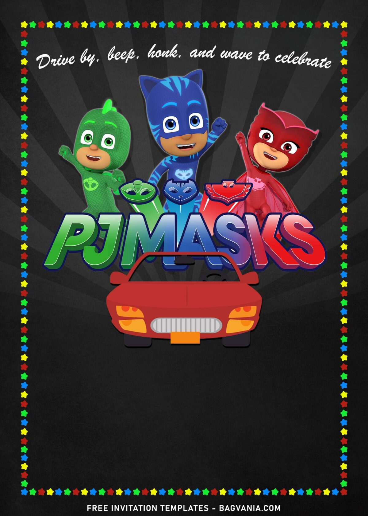 7+ Drive Honk And Wave PJ Masks Birthday Invitation Templates with Gecko