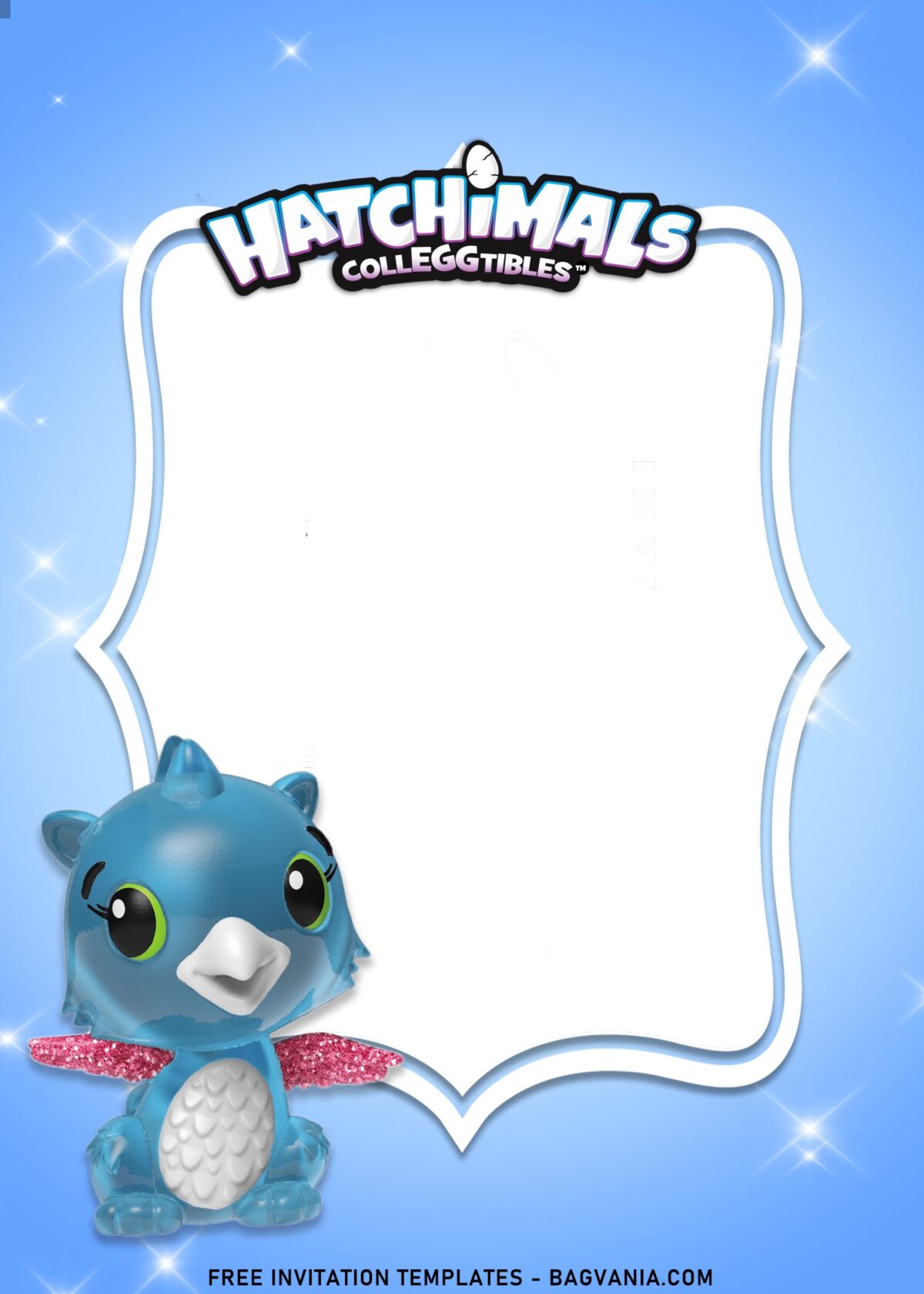 7+ Twinkly Cute Hatchimals Birthday Invitation Templates with adorable background and white sparkles