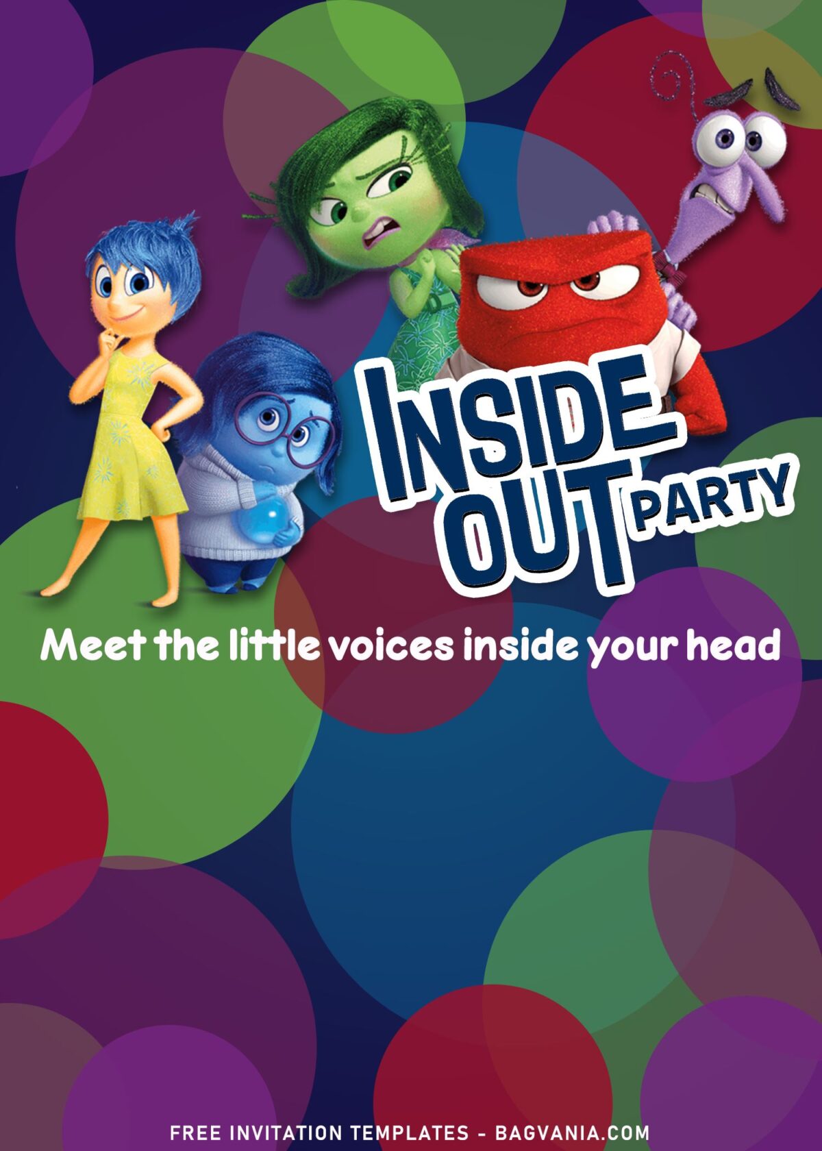 10+ Amusing Disney Inside Out Birthday Invitation Templates with color shapes background