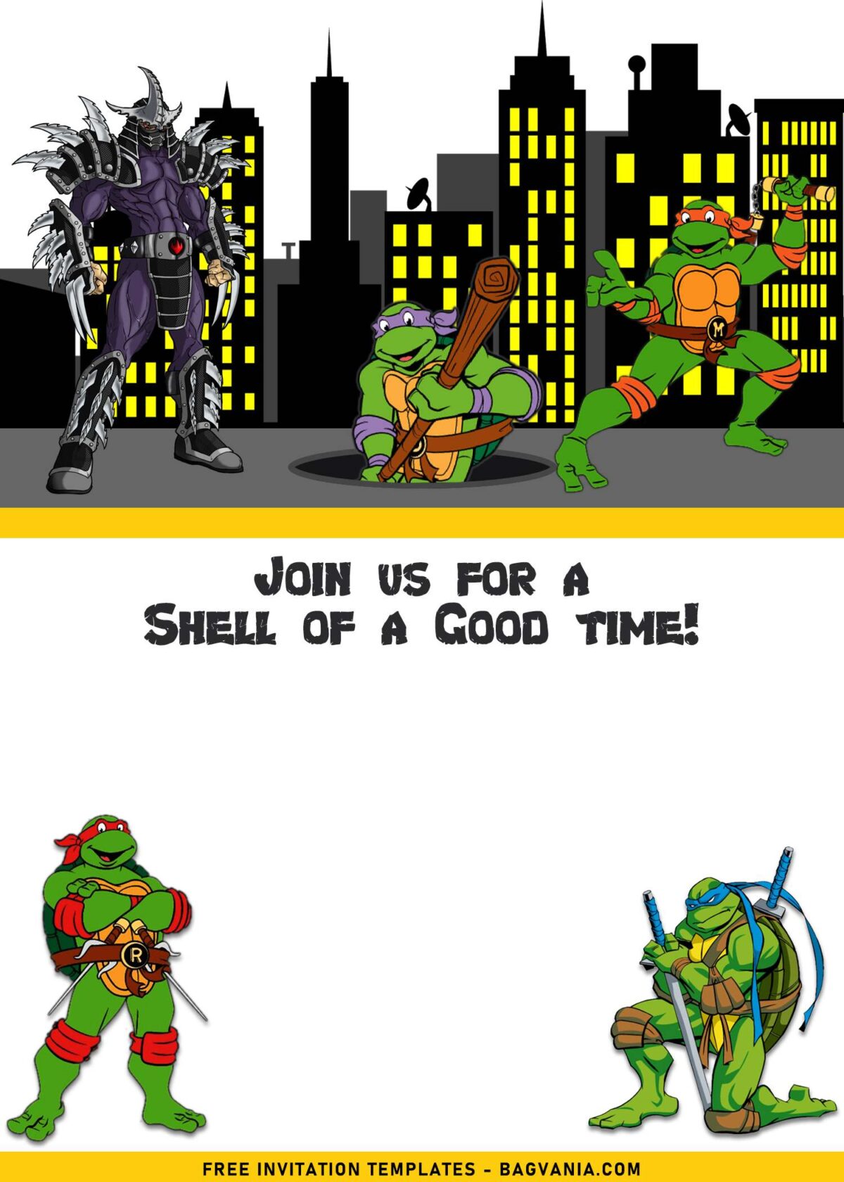 7+ Epic Teenage Mutant Ninja Turtles Birthday Invitation Templates with Leonardo and Raphael