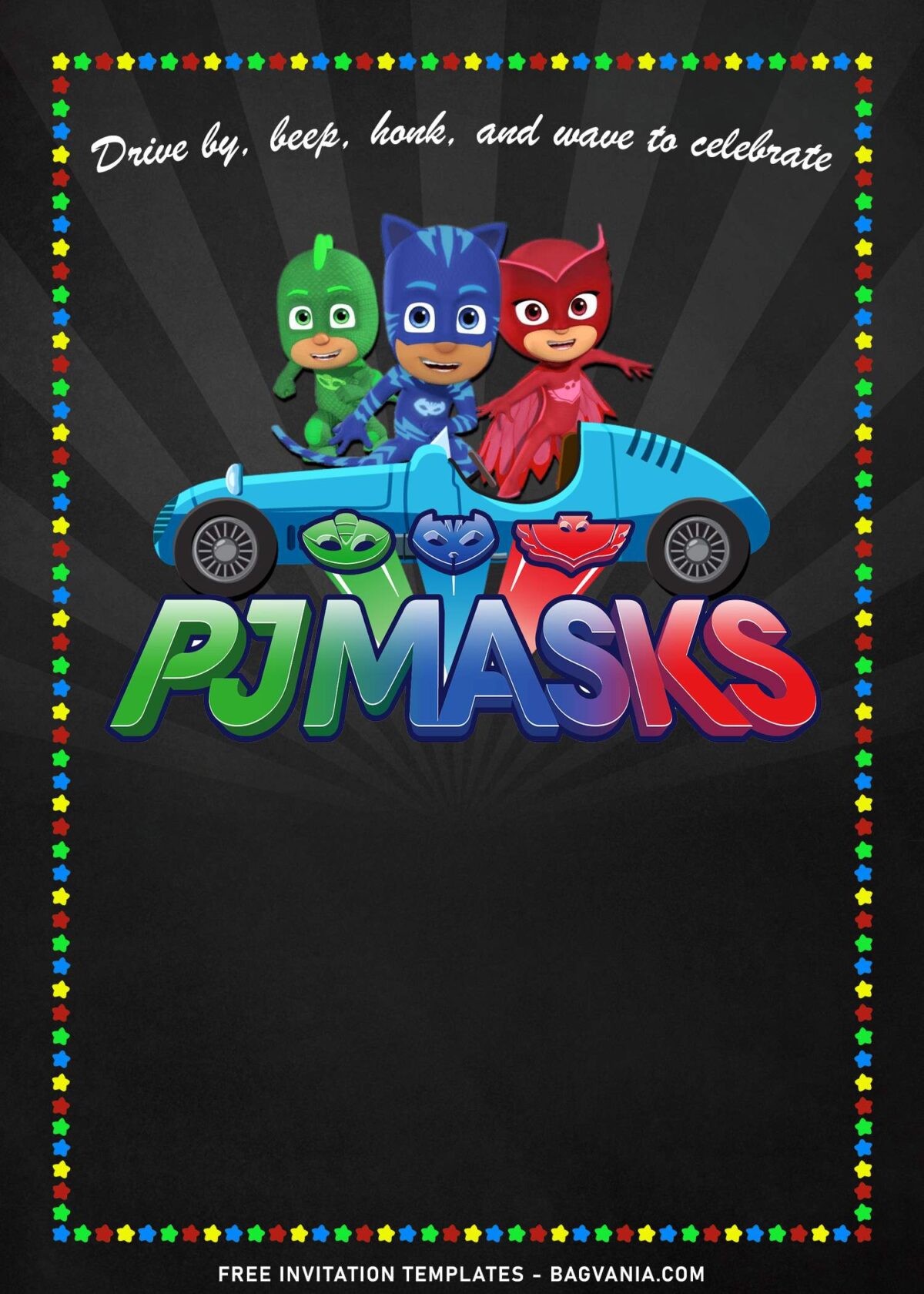 7+ Drive Honk And Wave PJ Masks Birthday Invitation Templates with chalkboard background