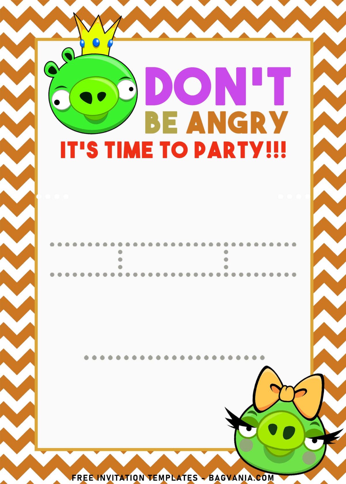 7+ Flashy Angry Birds And Bad Piggies Birthday Invitation Templates with cute king and queen piggies