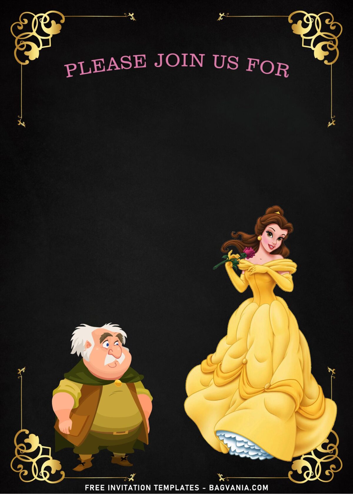8+ Shimmering Gold Princess Belle Birthday Invitation Templates with Maurice