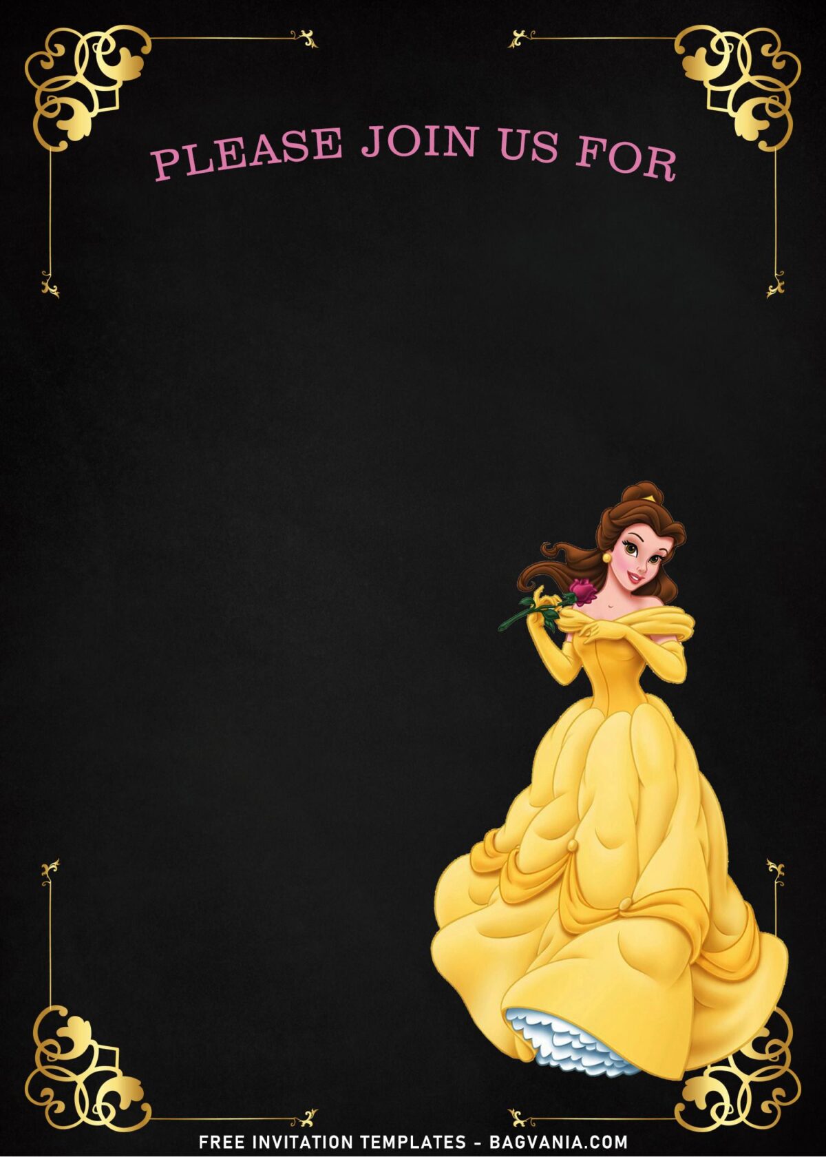 8+ Shimmering Gold Princess Belle Birthday Invitation Templates with Stunning Princess Dress