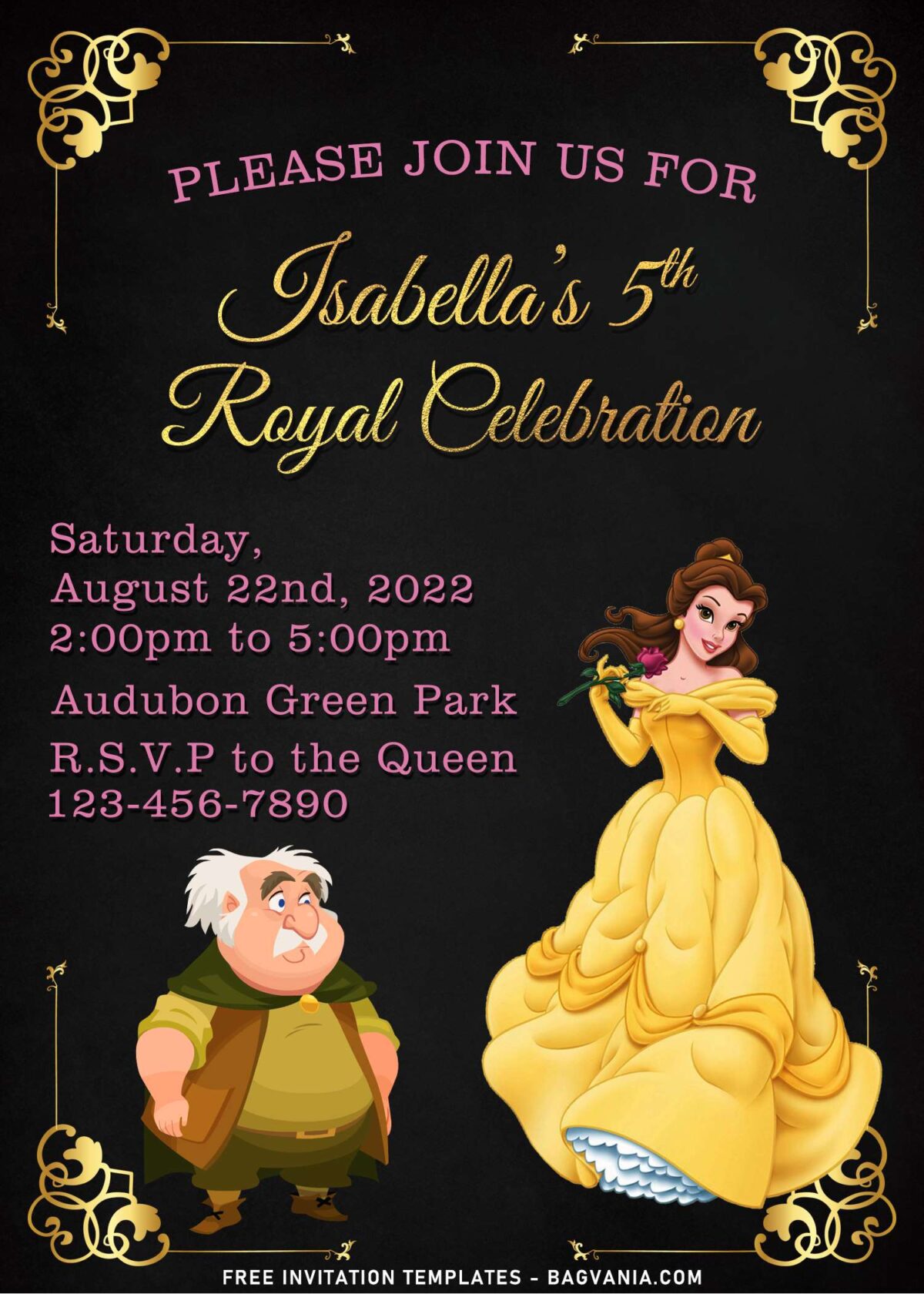 8+ Shimmering Gold Princess Belle Birthday Invitation Templates
