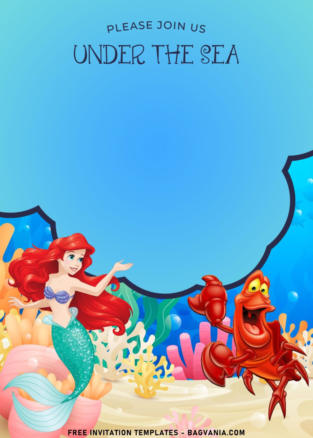 8+ Adorable Princess Ariel Invitation Templates With Flounder And Sebastian with portrait design