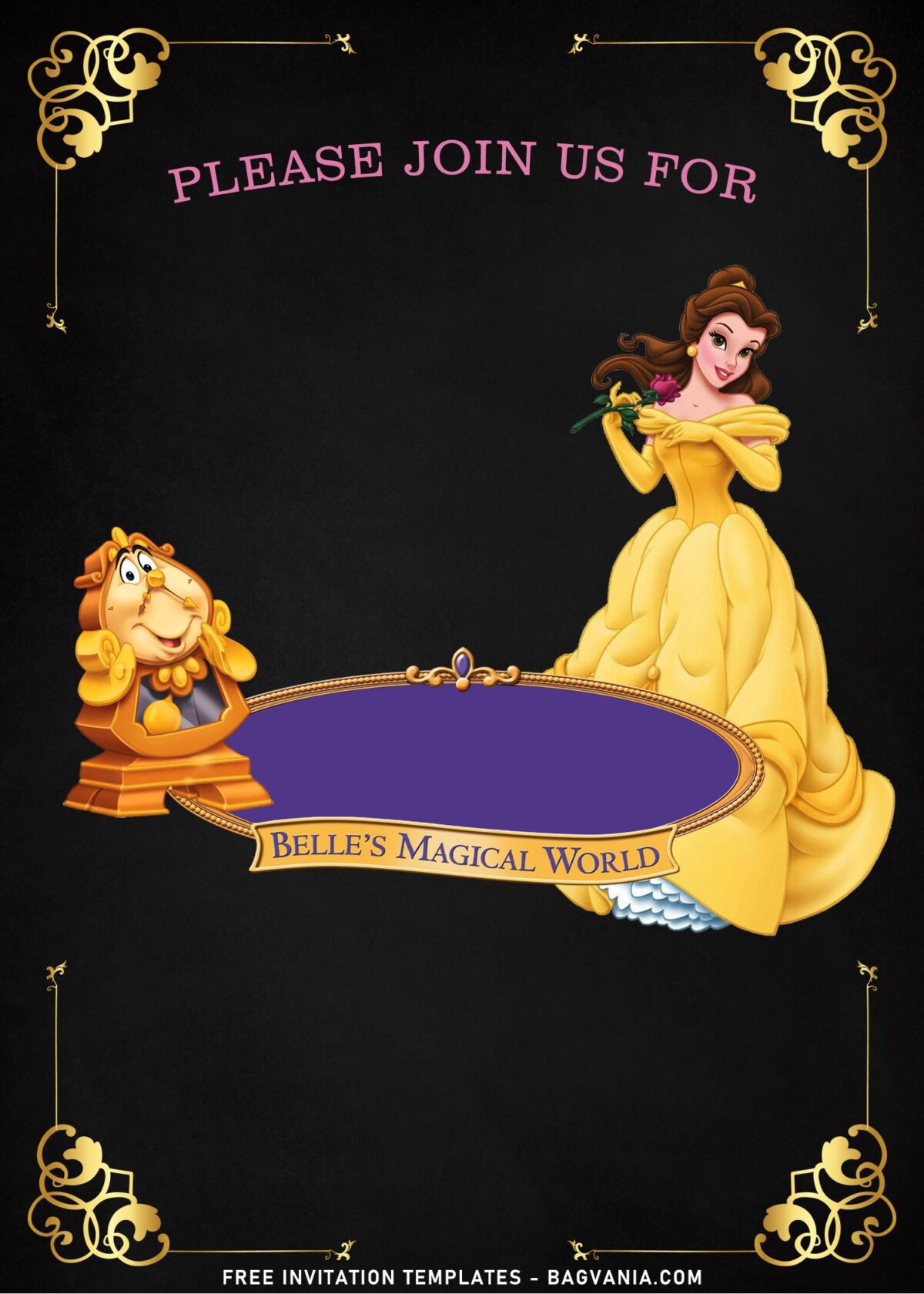 8+ Shimmering Gold Princess Belle Birthday Invitation Templates with Lumiere