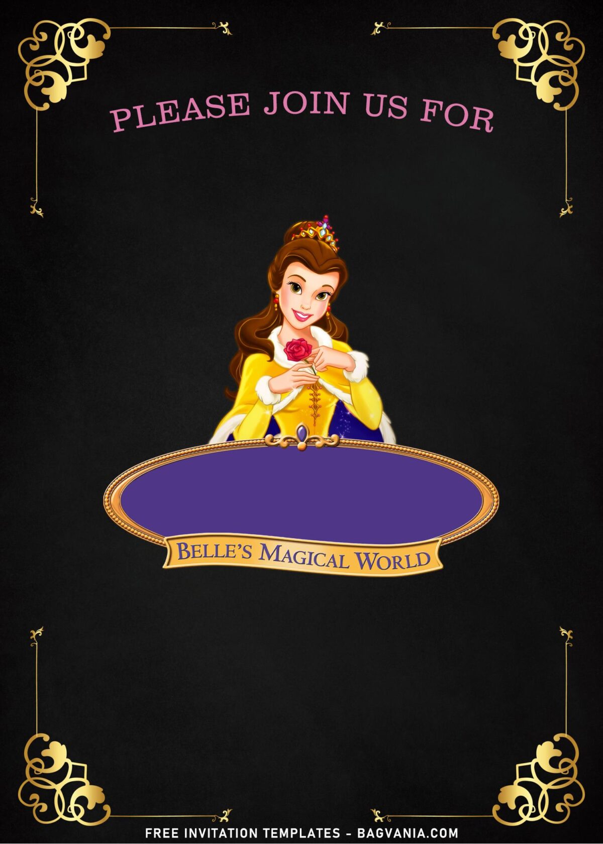 8+ Shimmering Gold Princess Belle Birthday Invitation Templates with Stunning Gold Ornament