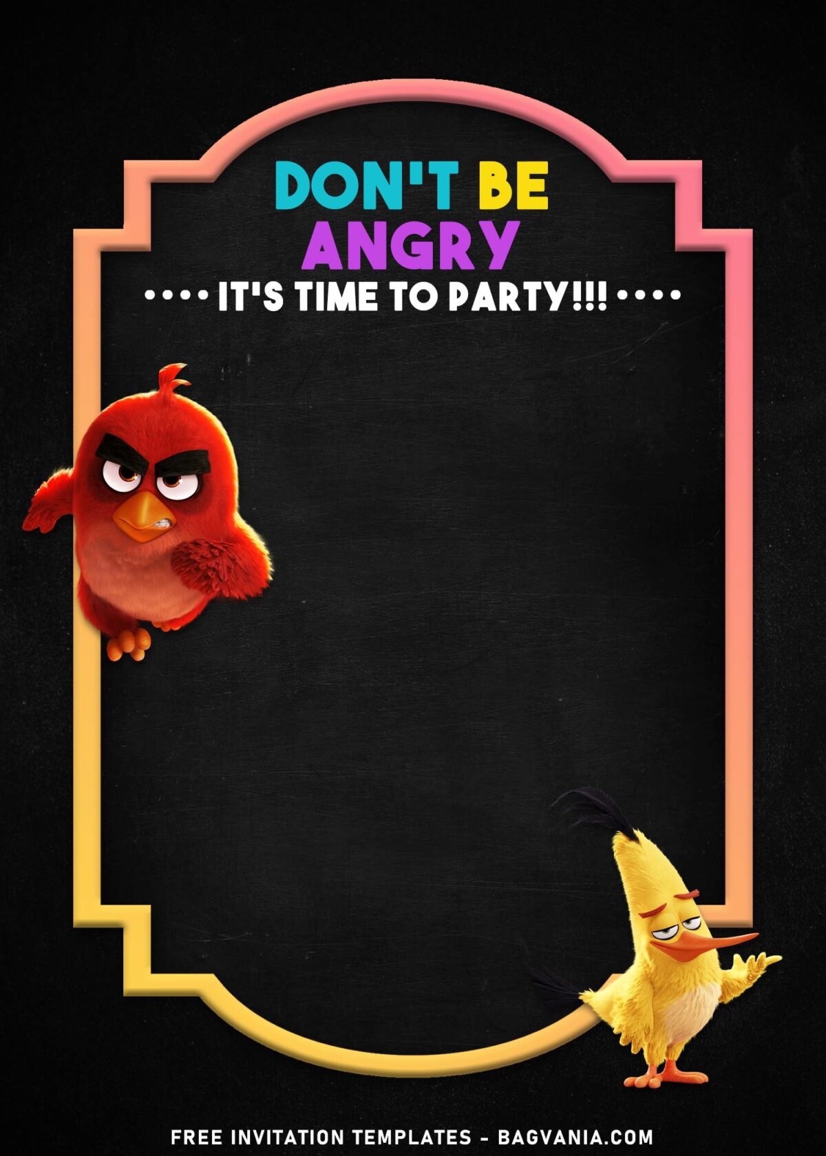 9+ Angry Birds Chalkboard Birthday Invitation Templates with colorful chalkboard design