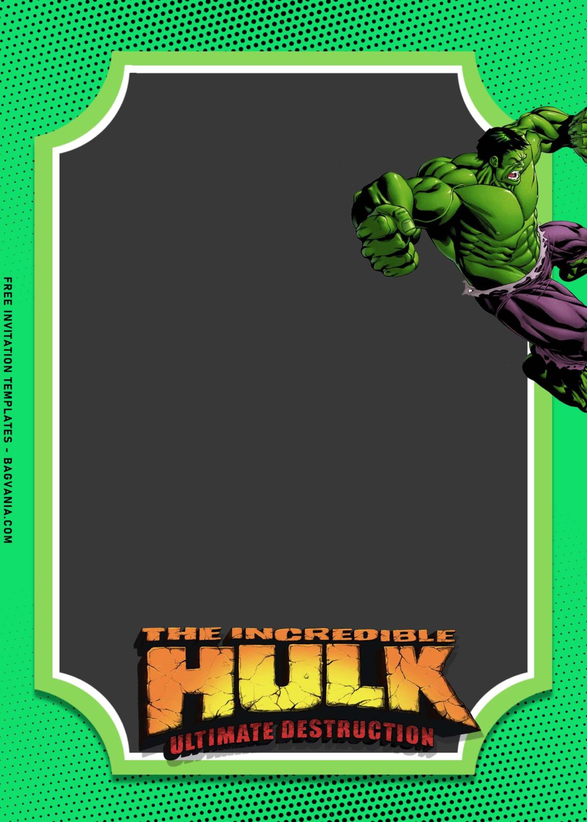 9+ Incredible Hulk Smash Birthday Invitation Templates with hanging hulk