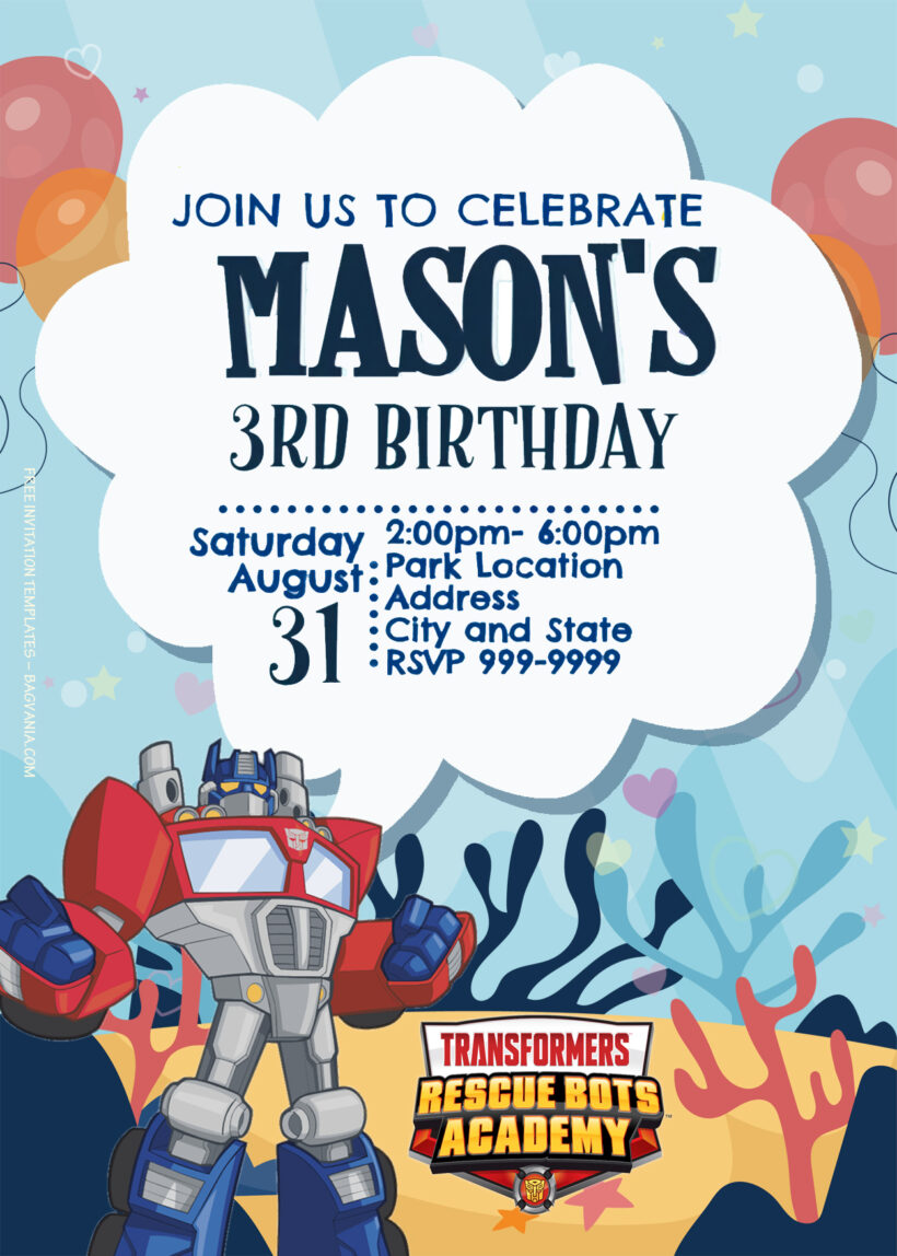 10+ Transformer Rescue Bots Academy Roll Out Birthday Invitation Templates Title