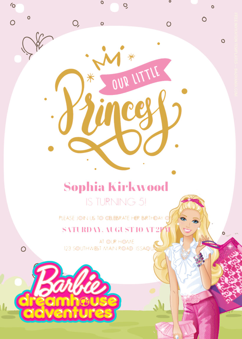 7+ Barbie Princess Adventure Pinkish Fiesta Birthday Invitation Templates Title