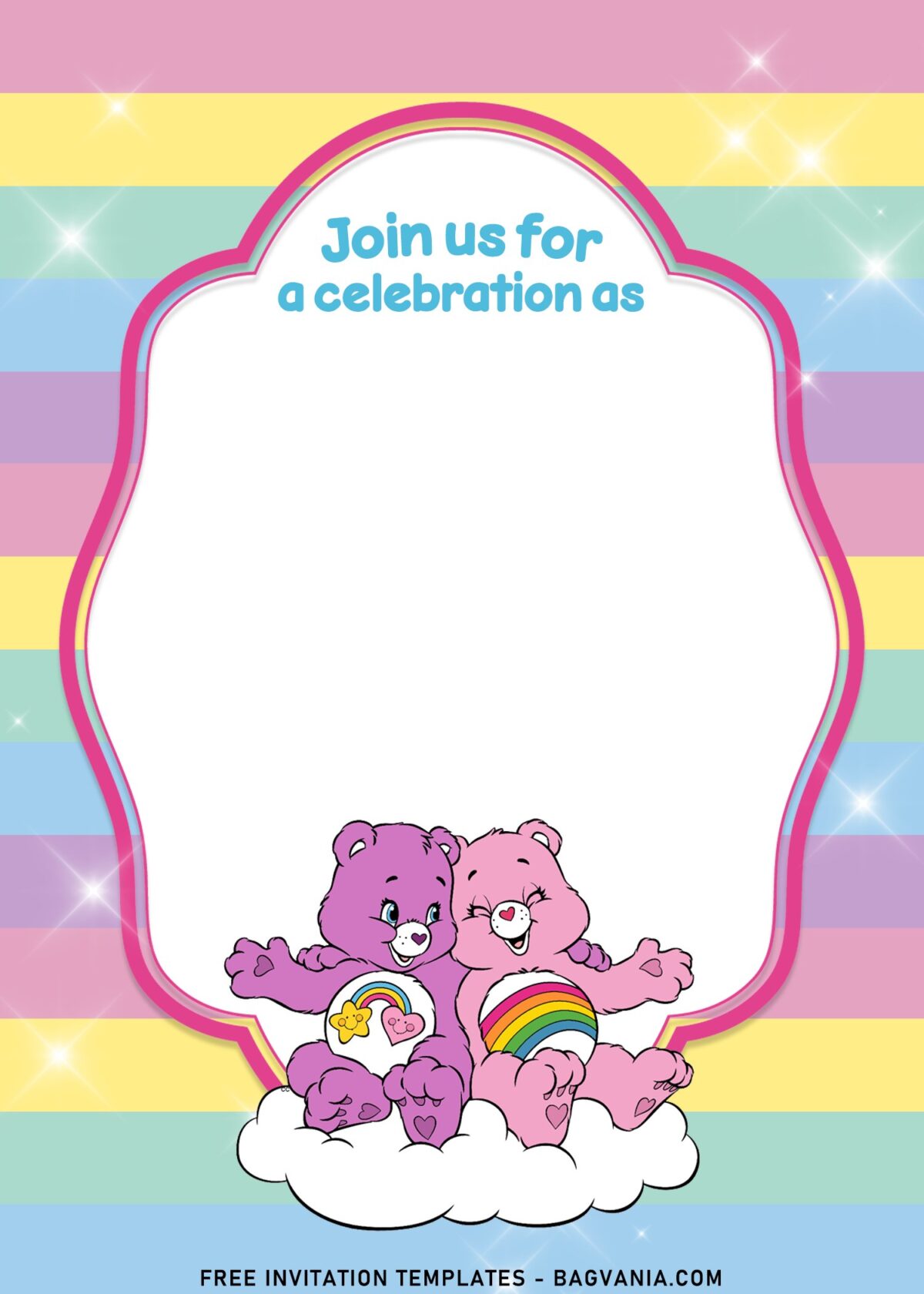 7+ Rainbow Pastel Care Bears Birthday Invitation Templates with Cheer Bear