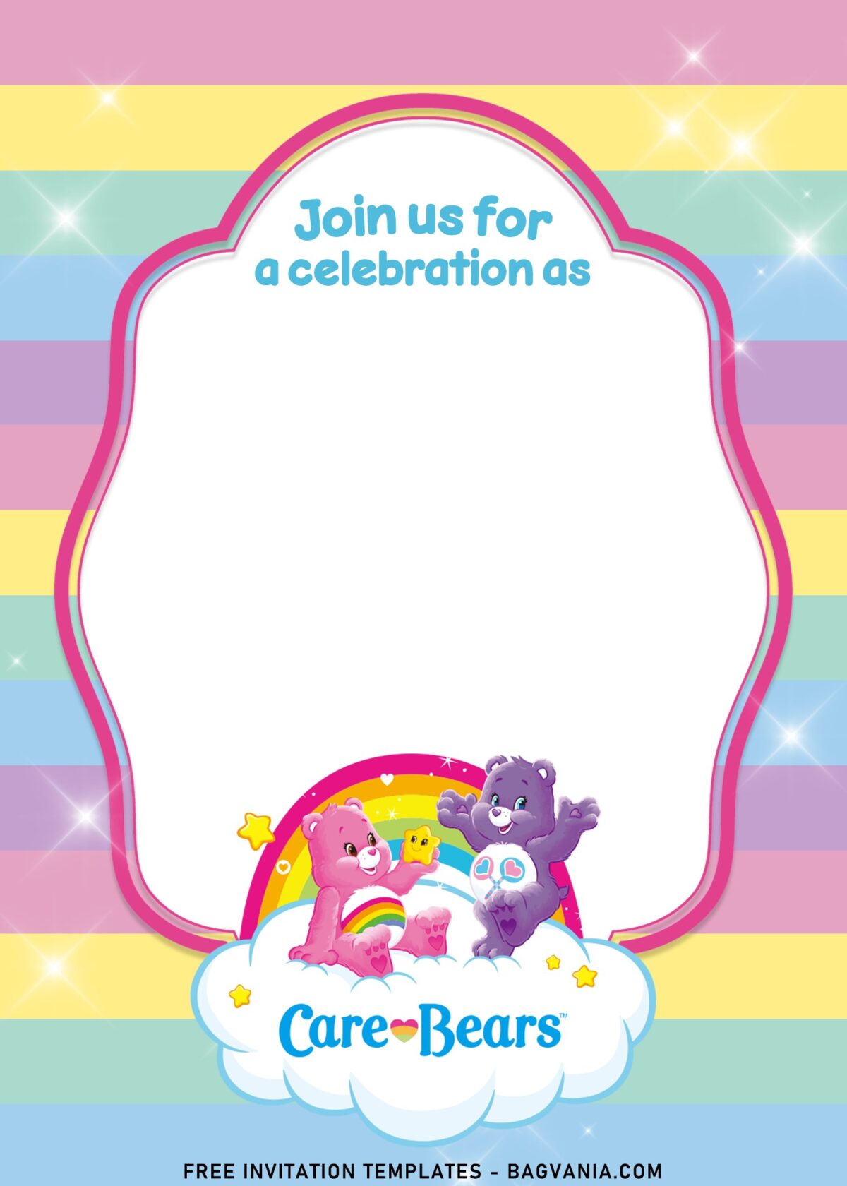 7+ Rainbow Pastel Care Bears Birthday Invitation Templates with Share Bears