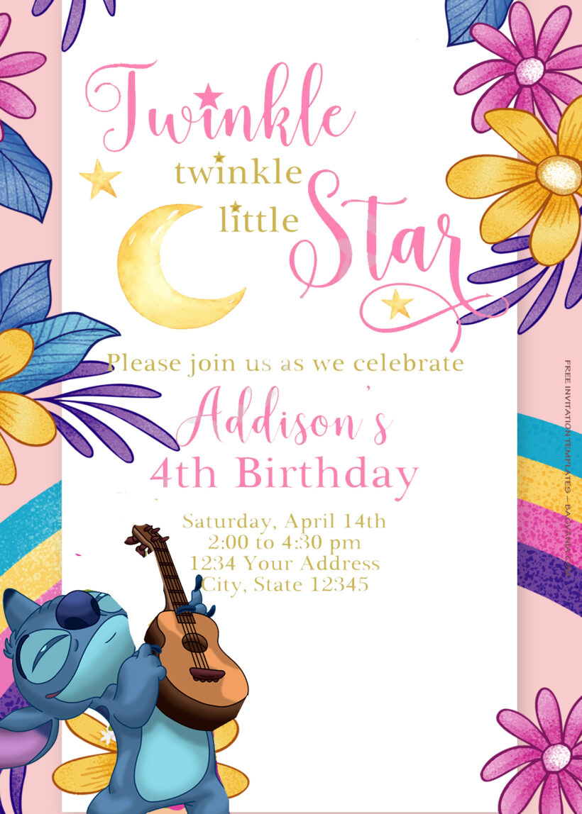 7+ Lilo And Stitch Floral Splash Birthday Invitation Templates Title
