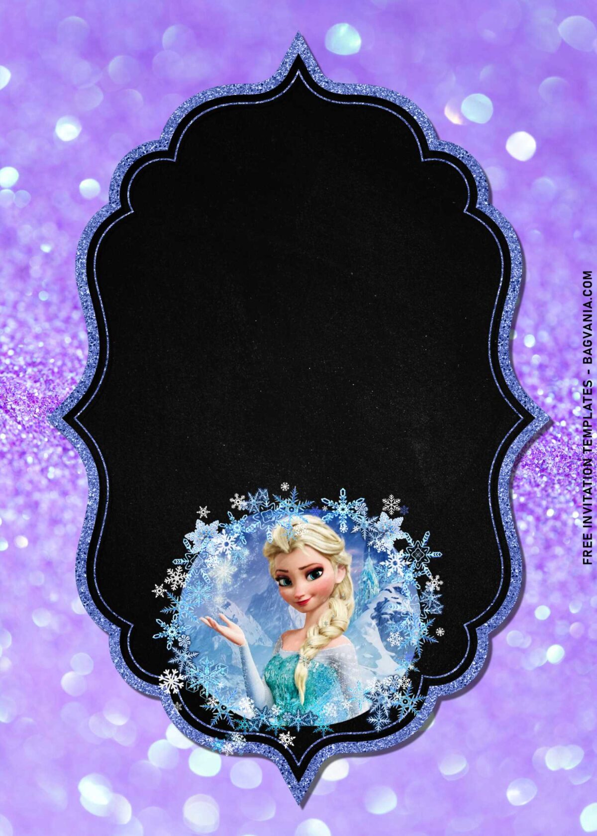 7+ Glimmering Frozen Kids Birthday Invitation Templates For All Ages with purple glitter background