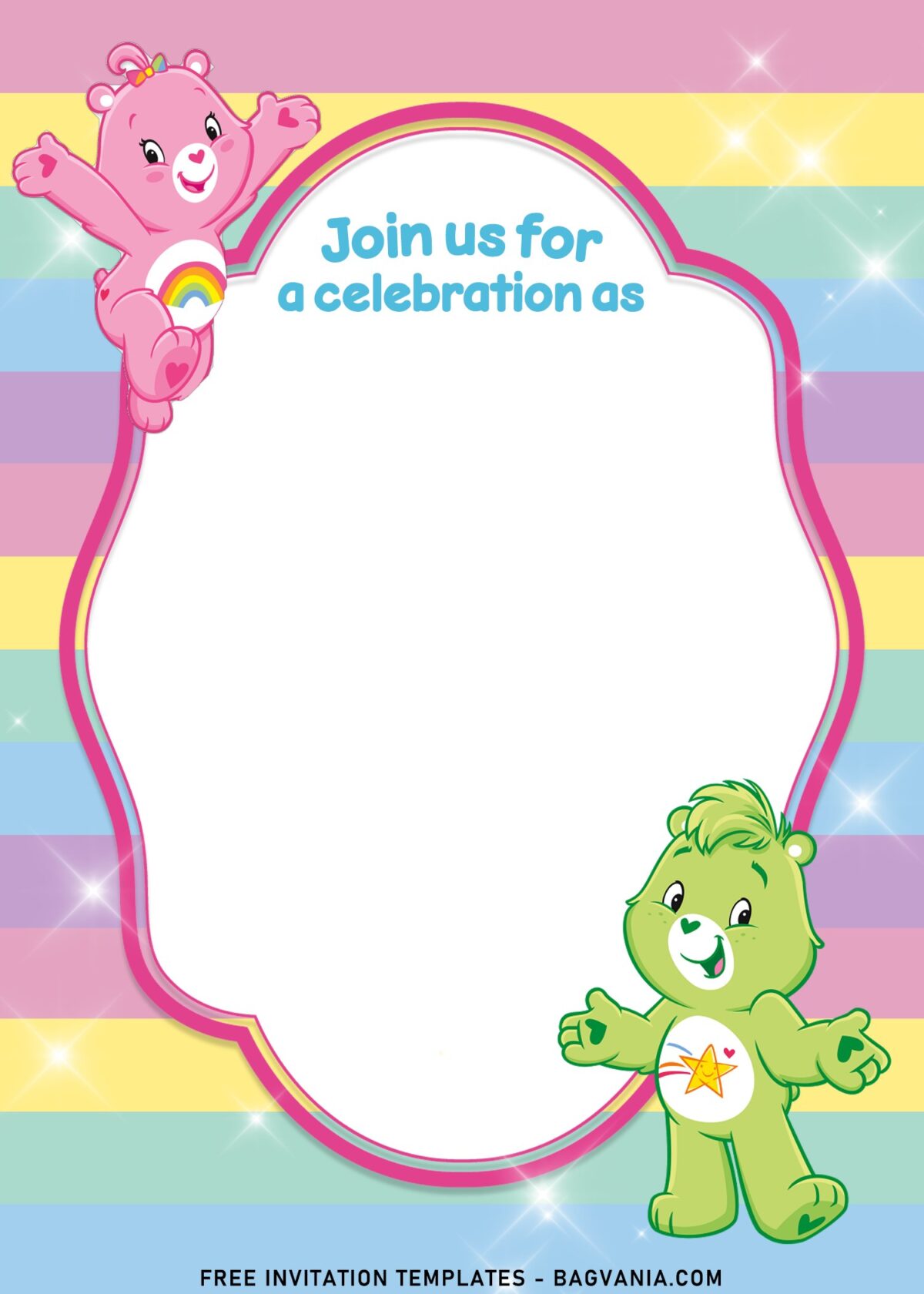 7+ Rainbow Pastel Care Bears Birthday Invitation Templates with 
