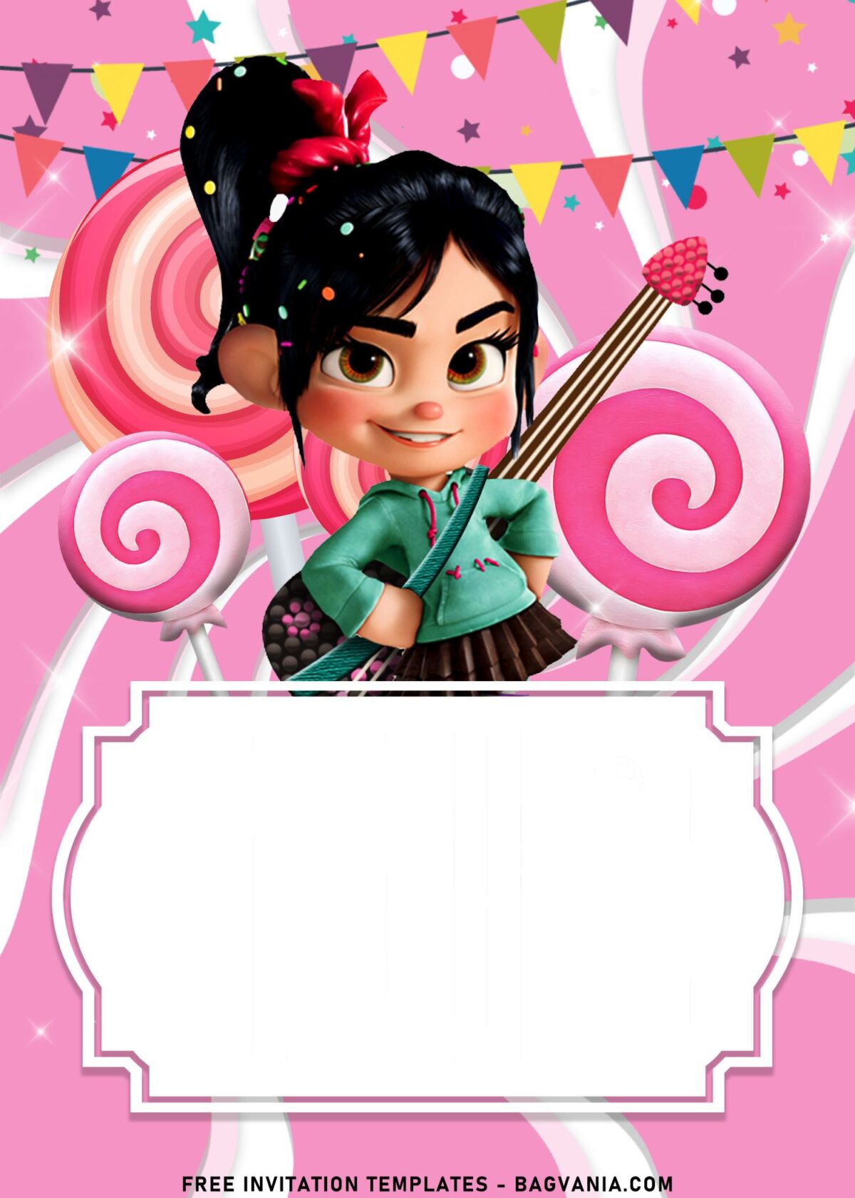 9+ Girly Vanellope Birthday Invitation Templates Great For All Ages with Cute Pink Swirled background