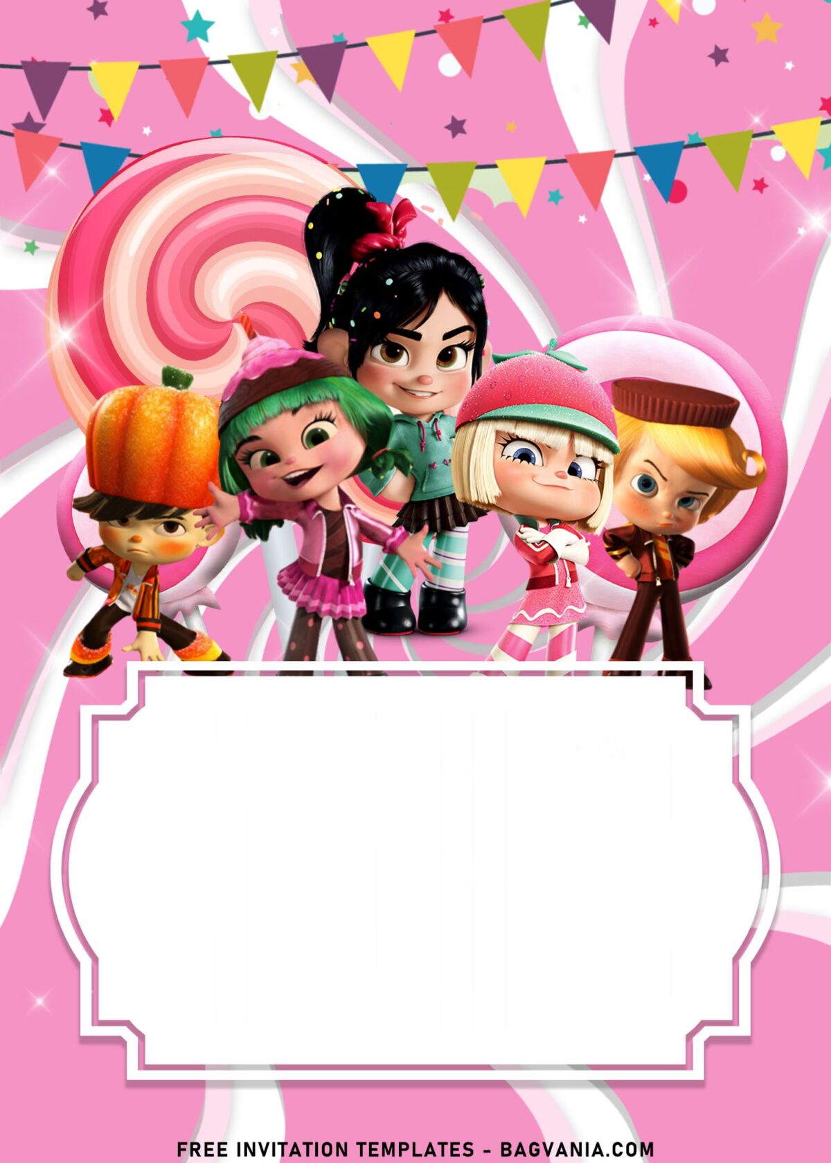 9+ Girly Vanellope Birthday Invitation Templates Great For All Ages with pink swirls