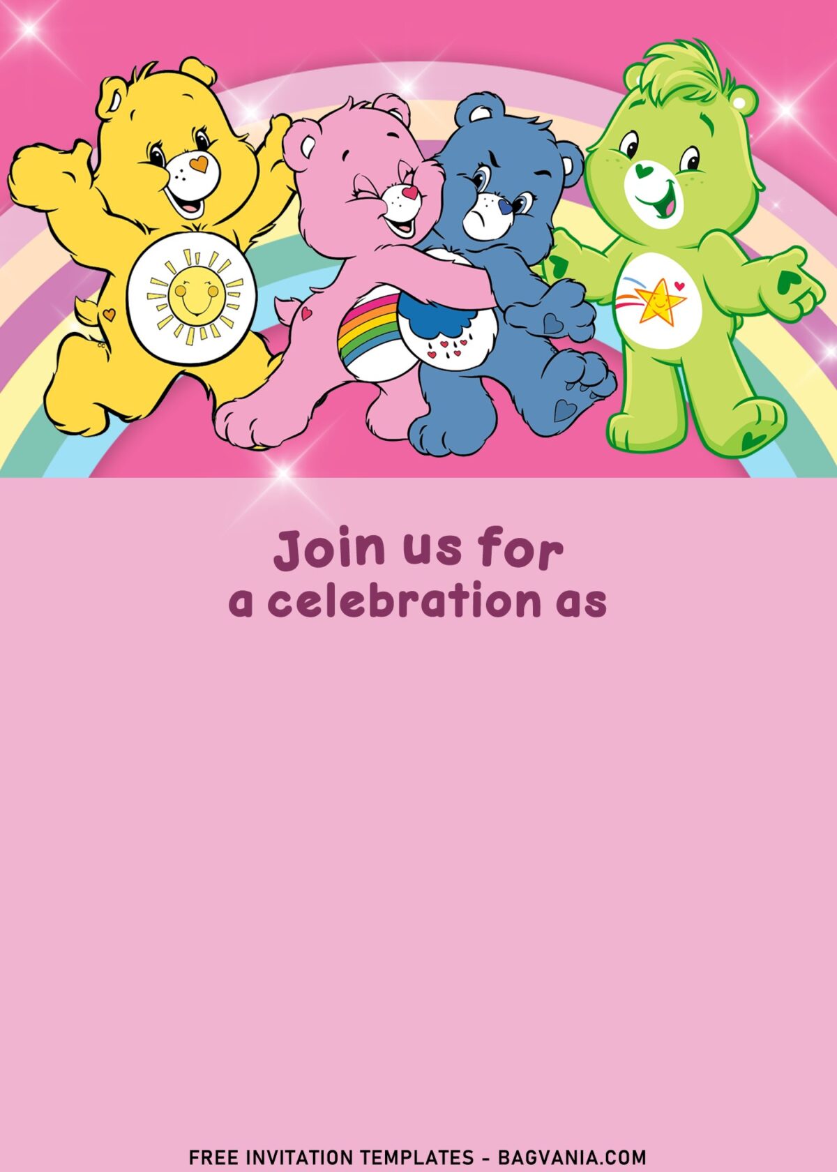 8+ Charming Birthday Bears - Care Bears Birthday Invitation Templates with pastel rainbow