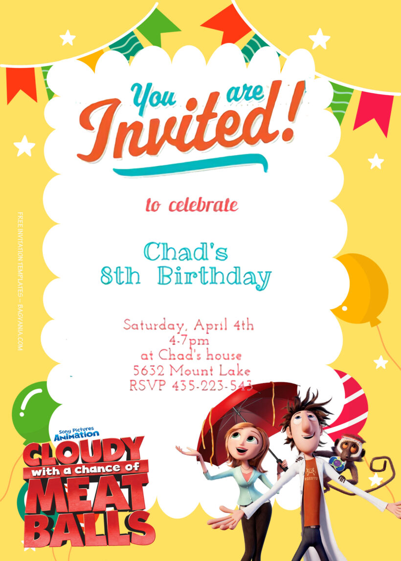 9+ Cloudy With The Chance Of Meatballs Bash Birthday Invitation Templates Title