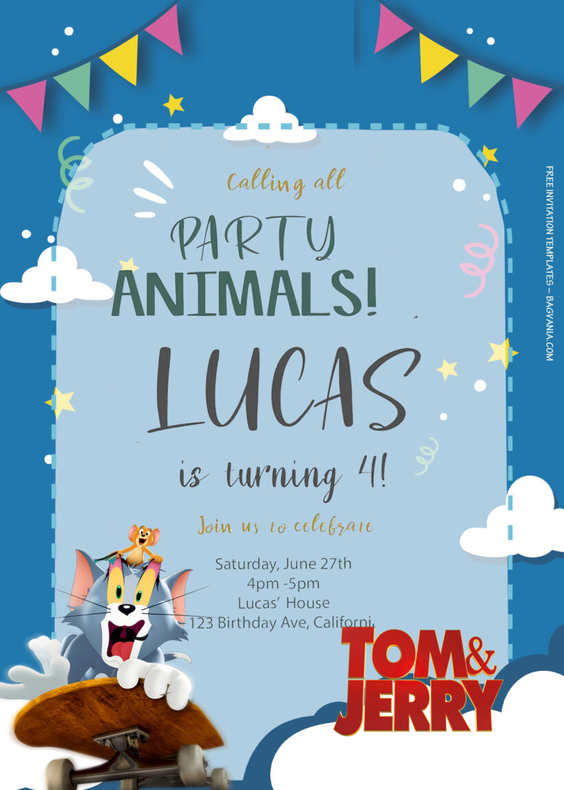 9+ Tom And Jerry Chasing Around The Town Birthday Invitation Templates Title