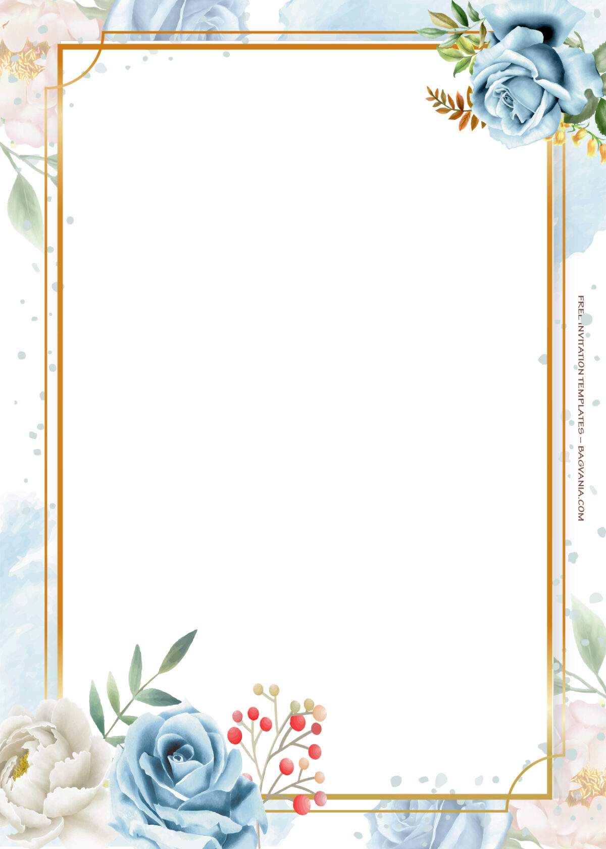 10+ Blue And White Gold Floral Wedding Invitation Templates | FREE ...