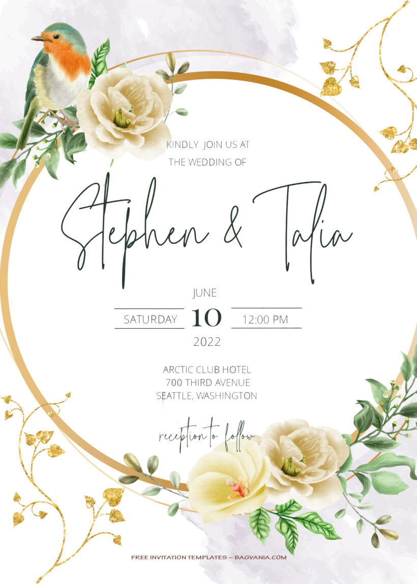 10+ Gold Birds Nest Floral Wedding Invitation Title
