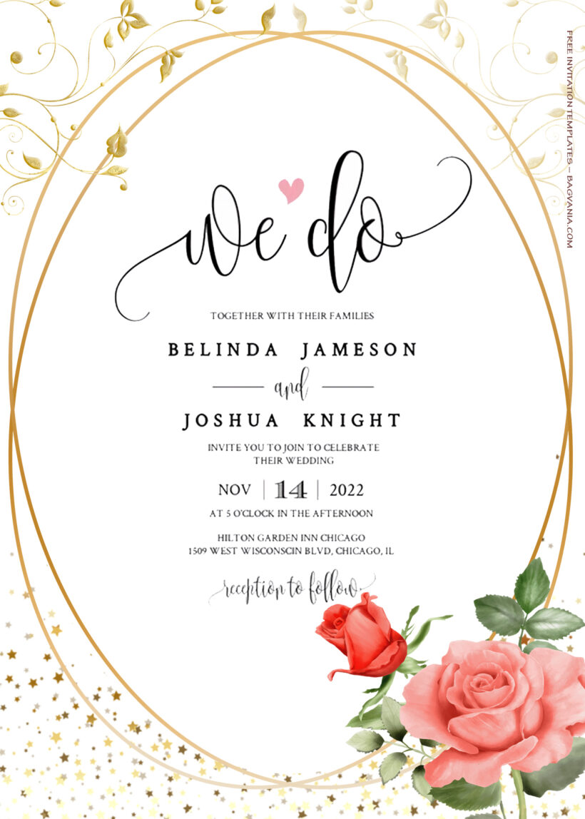 10+ Single Rose Sprinkle Gold Floral Wedding Invitation Templates Title
